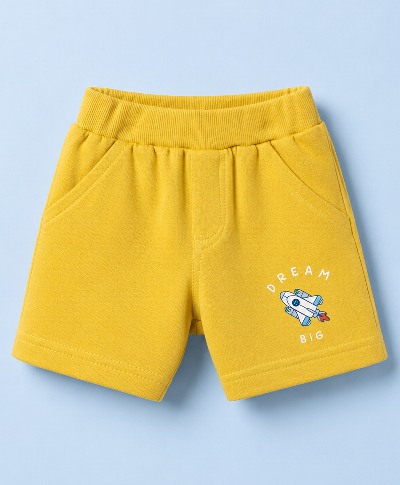 Zero Sinker Knit Above Knee Length Text & Space Theme Printed Shorts - Yellow-picture-15