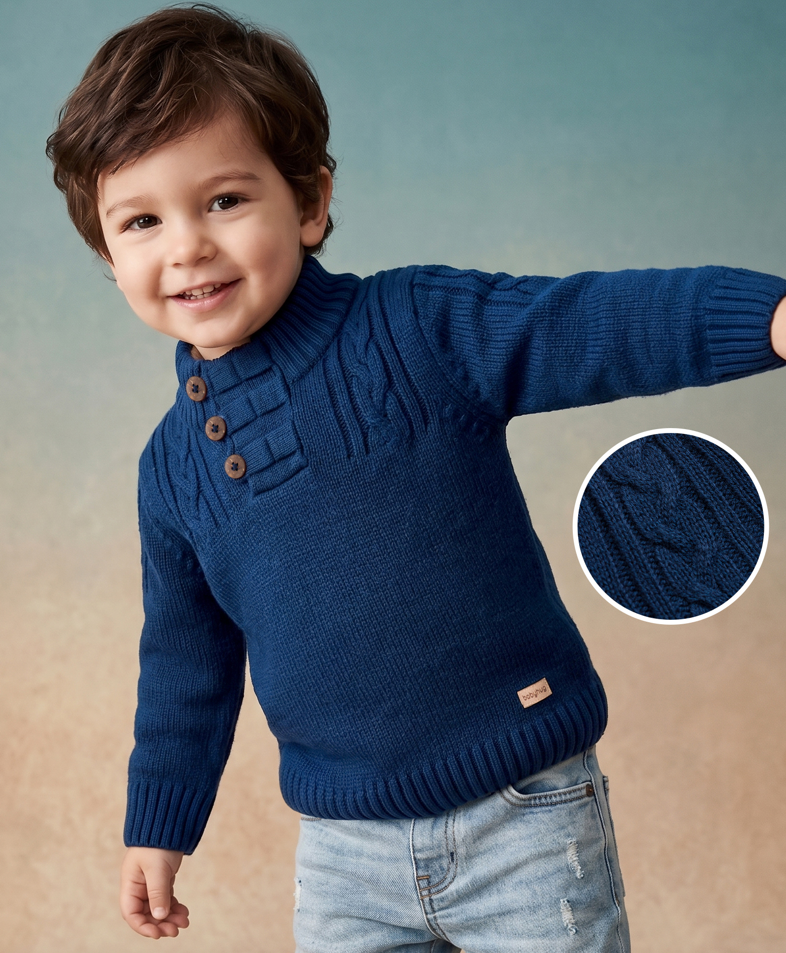 Babyhug Knit Full Sleeves Pullover Sweater With Cable Knit Design - Navy Blue-picture-20