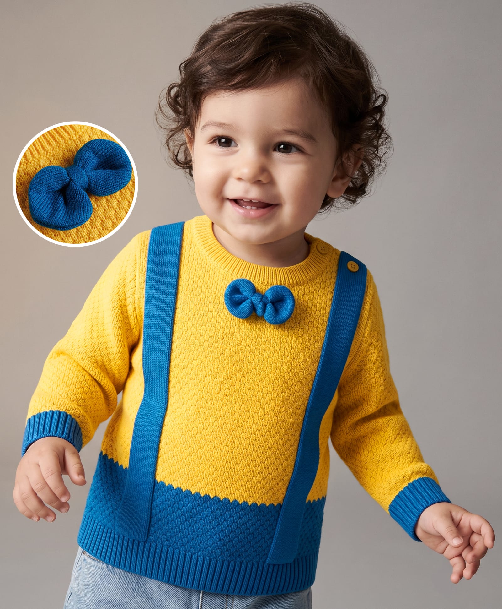 Babyhug Knit Full Sleeves Pullover with Bow - Yellow-image-30