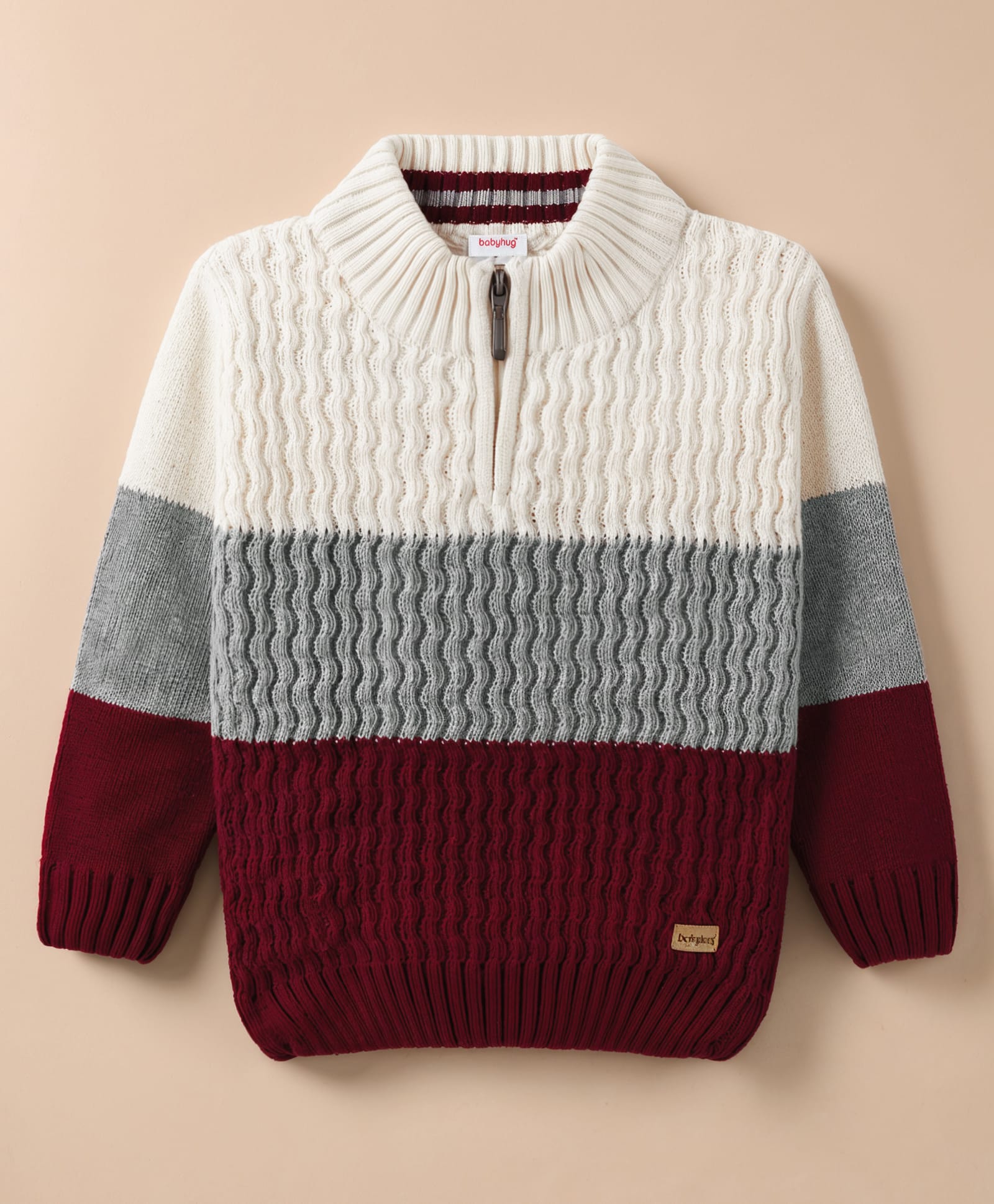 Babyhug Knit Full Sleeves Solid Colour Block High Neck Pullover- White-image-26