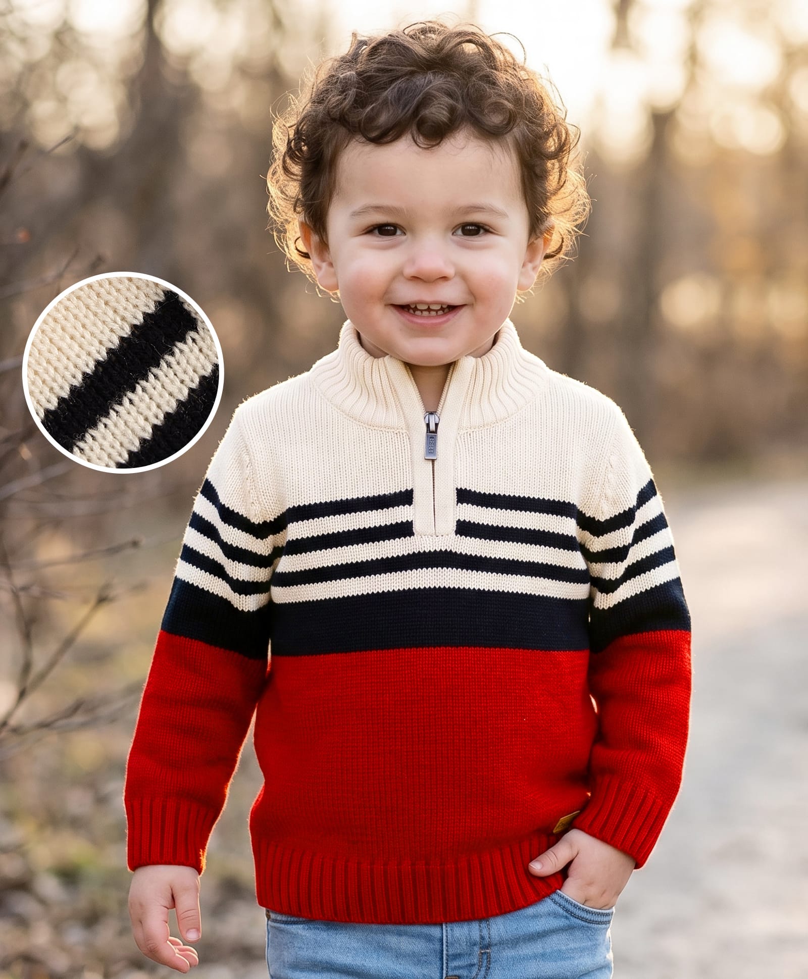 Babyhug Knit Full Sleeves Pullover with Colour Block Stripe Design - Red-picture-15