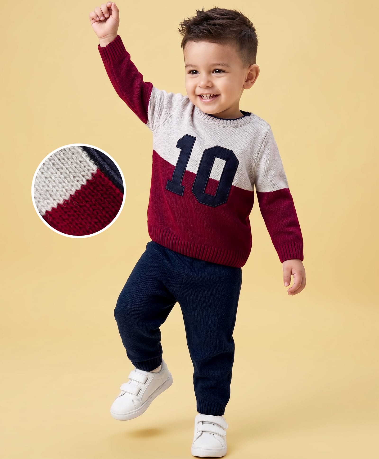 Babyhug Knit Full Sleeves Number Embroidered Sweater Set - Grey & Navy Blue-picture-24