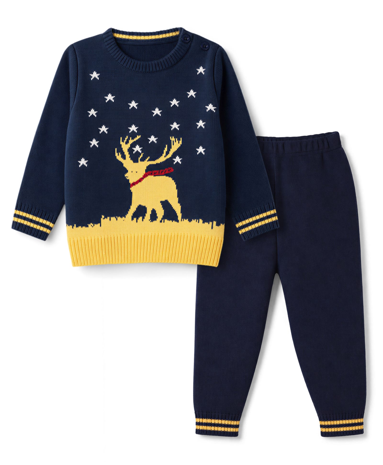 Babyhug Knit Full Sleeves Sweater Set With Stars & Reindeer Design - Navy Blue-picture-17