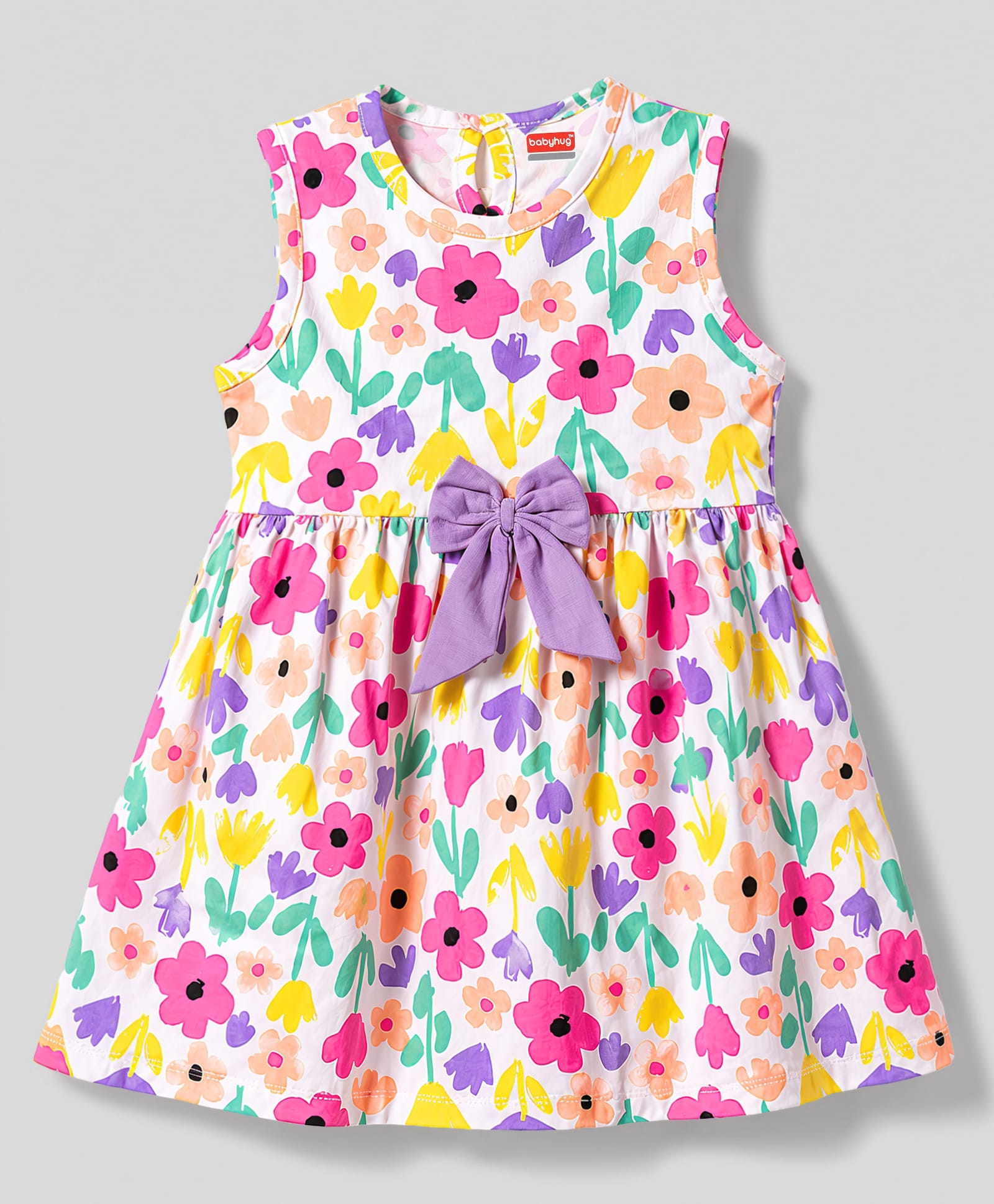 Babyhug Cotton Woven One Piece Dress Floral Print White 12-18 Months-image-4
