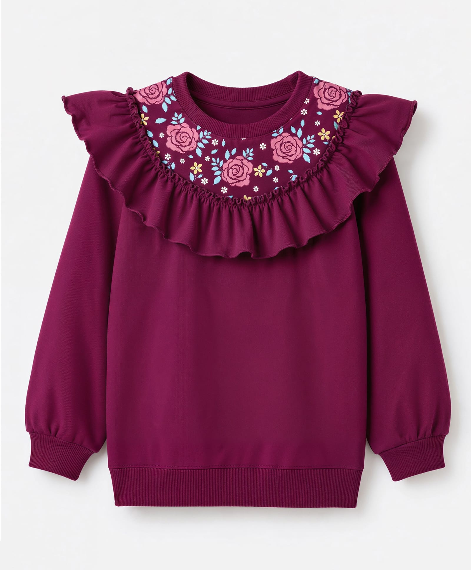 Pine Kids Cotton Knit Sweatshirt with Full Sleeves and Floral Print in Wine-image-6