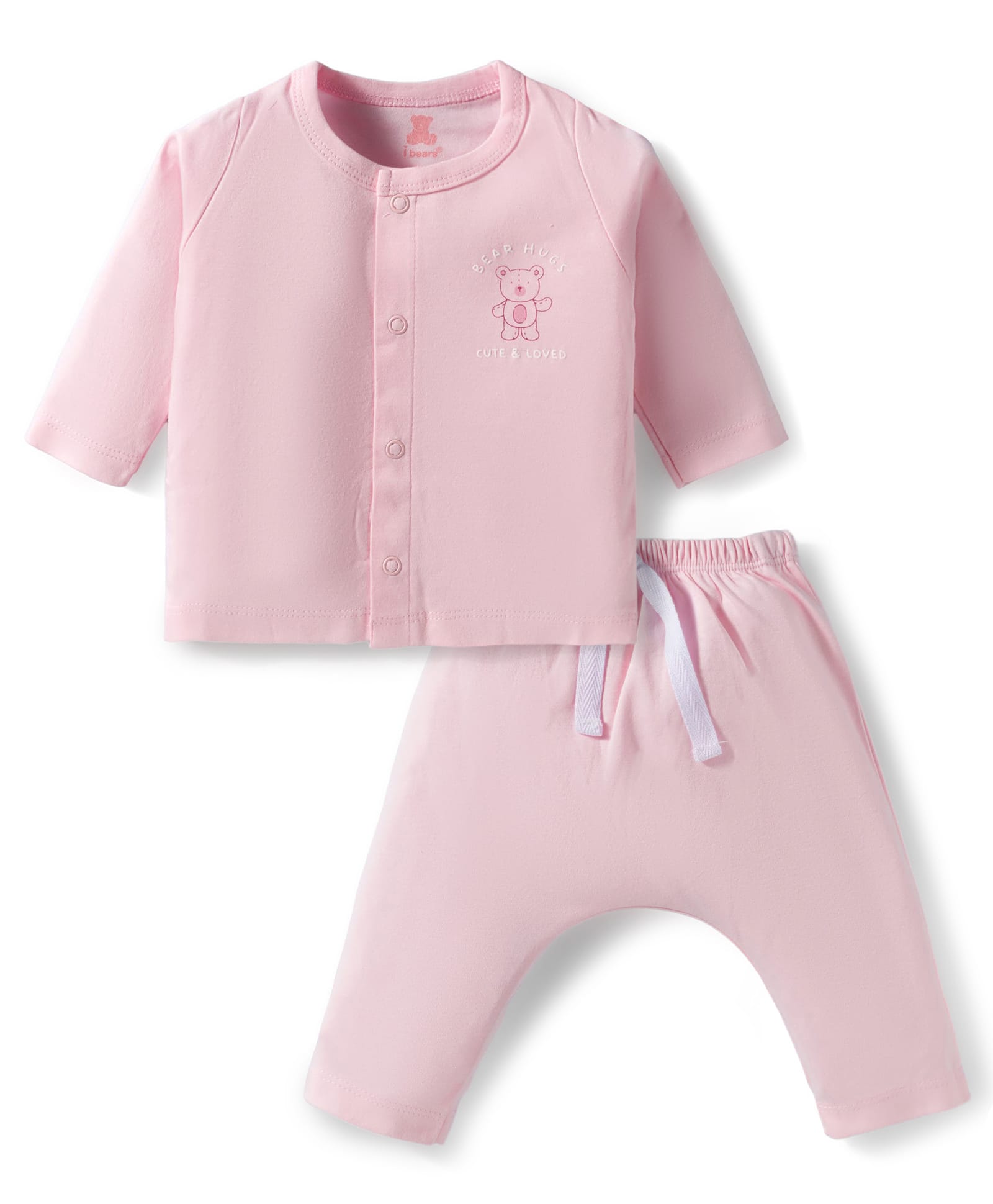 I Bears Knitted Full Sleeves Bear & Text Printed T-Shirt & Pyjama Night Suit - Pink-picture-20