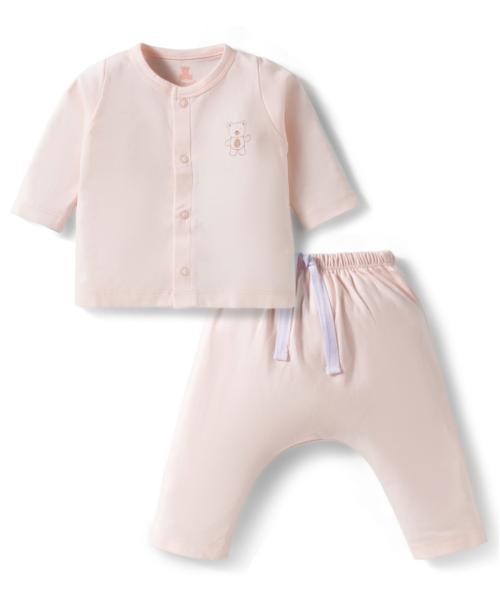 I Bears Knitted Full Sleeves Bear & Text Printed T-Shirt & Pyjama Night Suit - Peach-picture-12