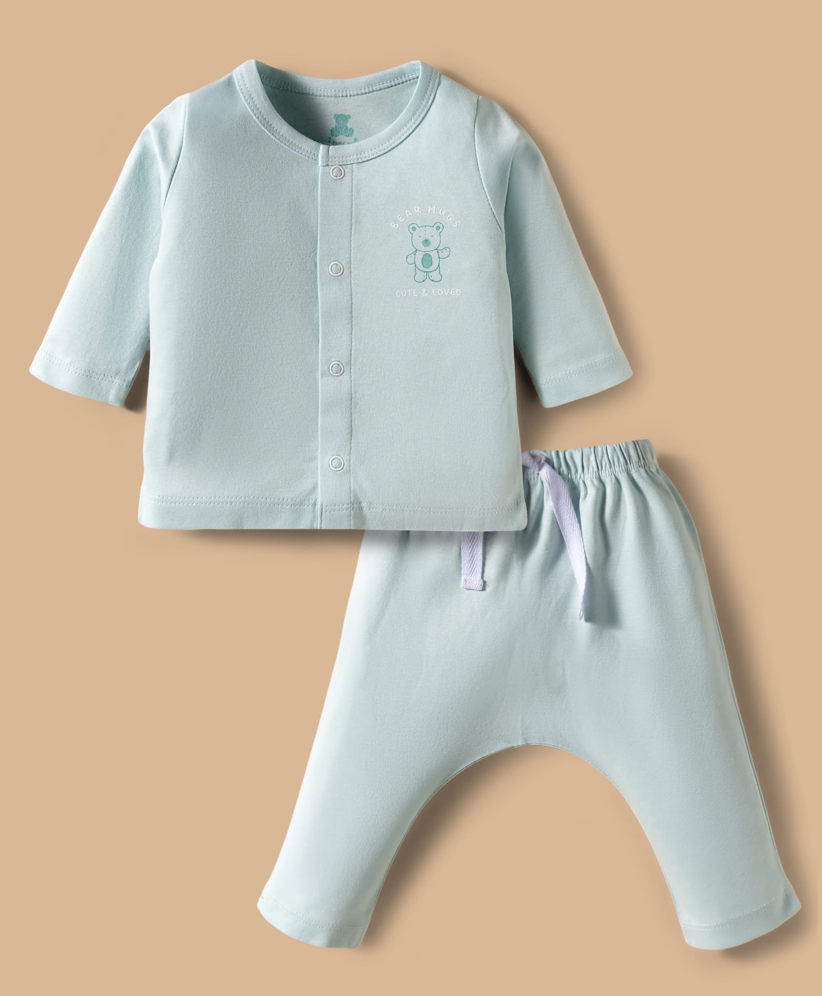 I Bears Knitted Full Sleeves Bear & Text Printed T-Shirt & Pyjama Night Suit - Turquoise-picture-27