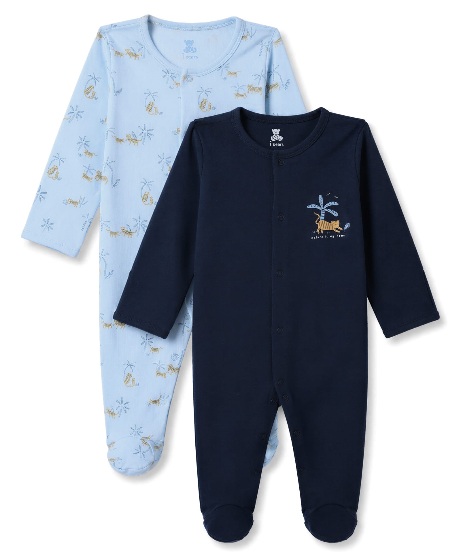 I Bears Interlock Knit Full Sleeves Animals Printed Footed Sleepsuits Pack Of 2 - Multicolor-image-32