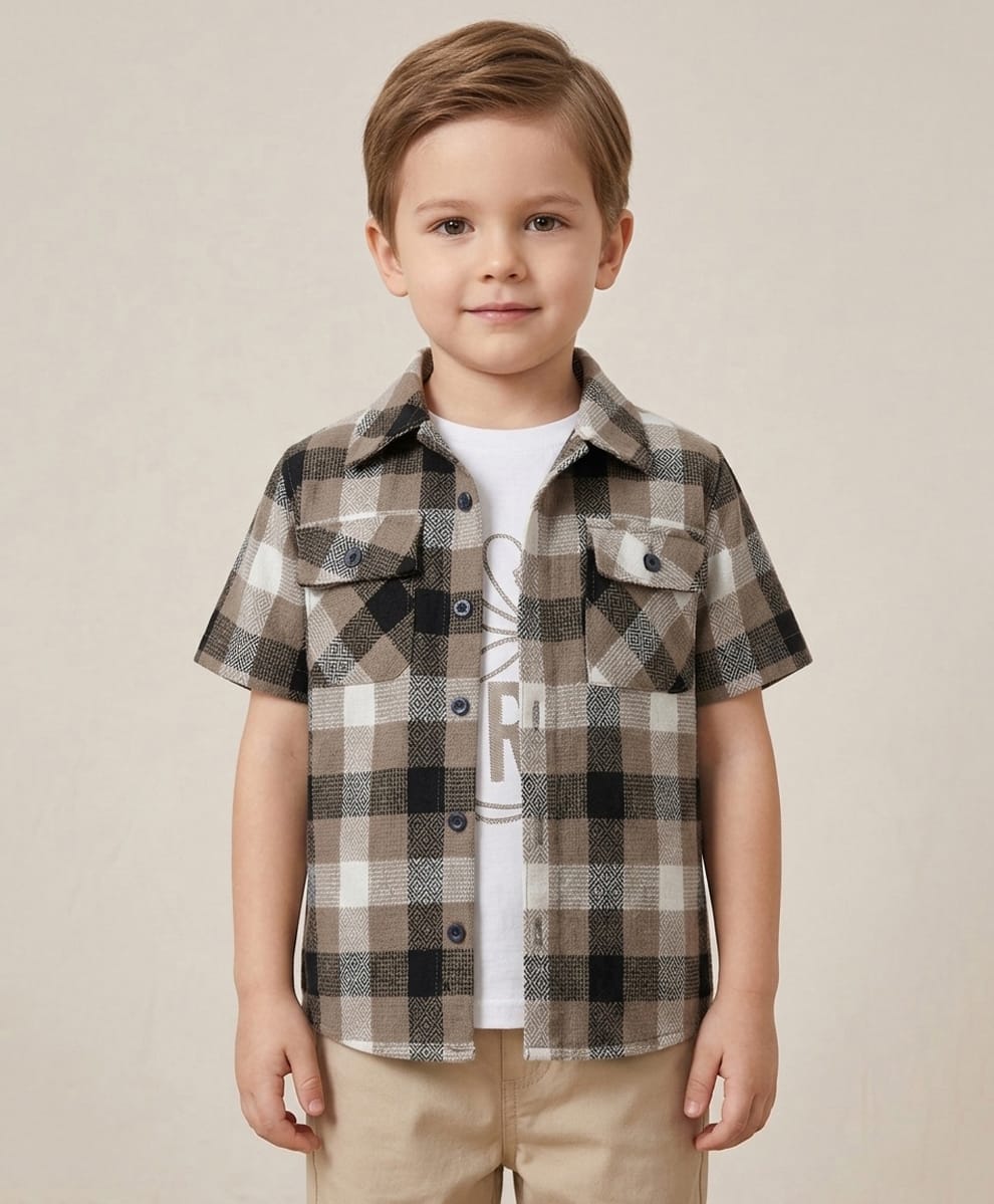 Rikidoos Cotton Woven Checks Shirt With T-Shirt - Dark Grey-image-37