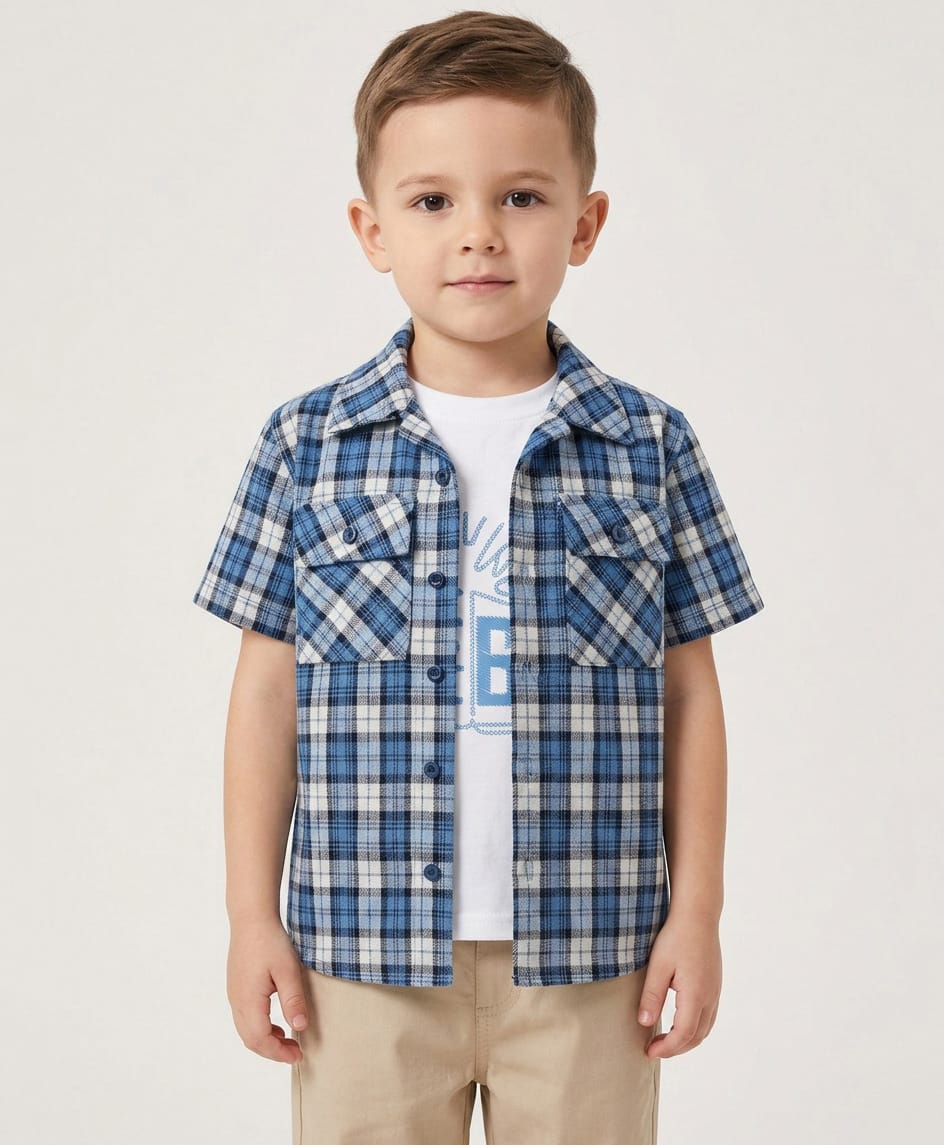 Rikidoos Cotton Woven Checks Shirt With T-Shirt - Blue-picture-18
