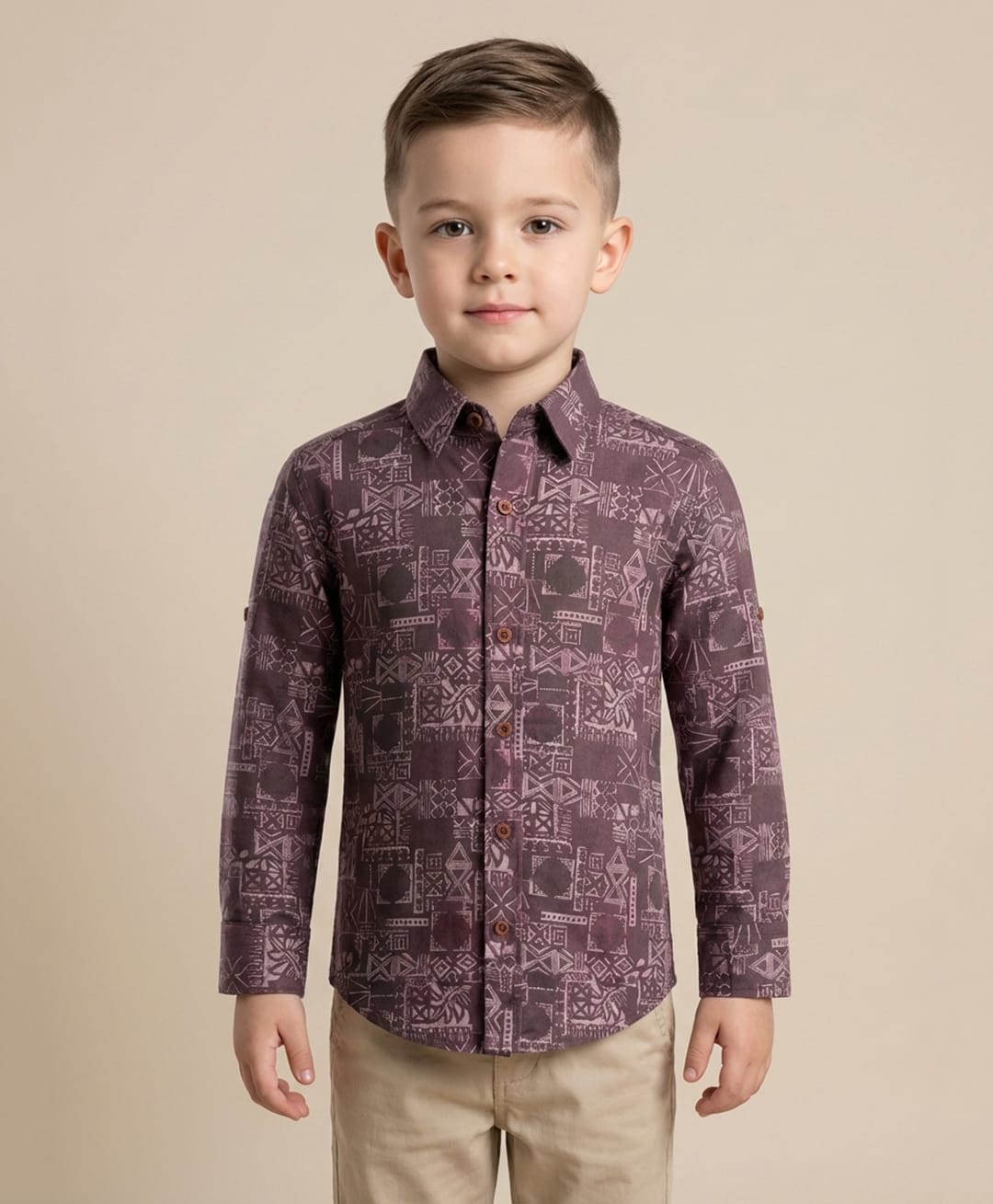 Rikidoos Cotton Woven Shirt Full Sleeve Printed Purple 5-6 Years-image-2