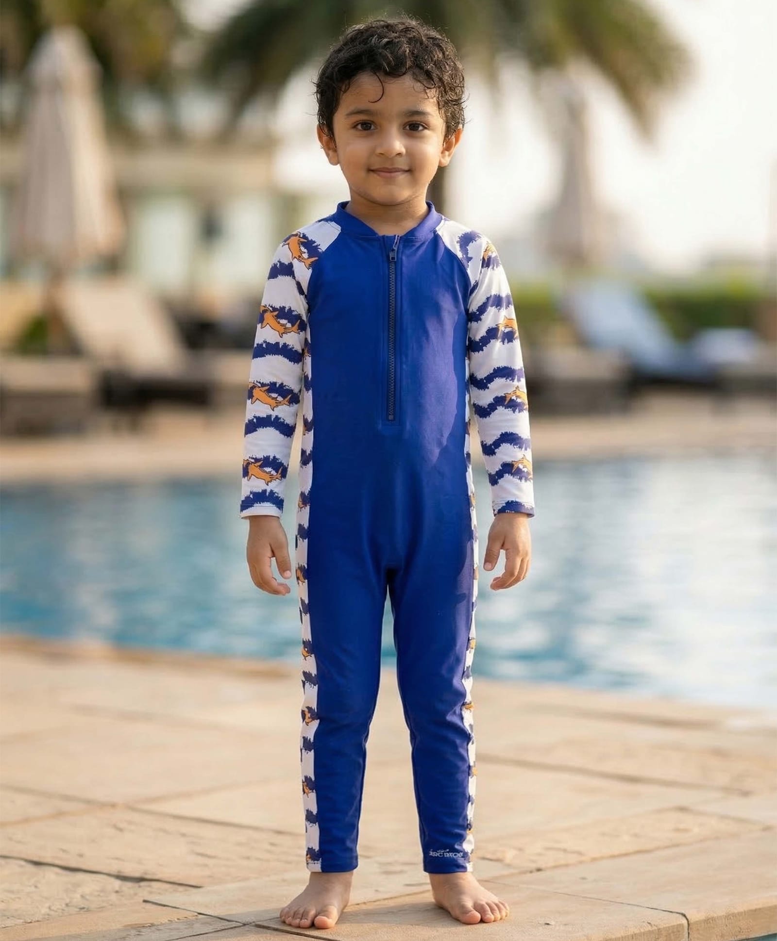 Kaboosh Full Raglan Sleeves Shark Printed Swimsuit - Navy Blue & White-picture-26