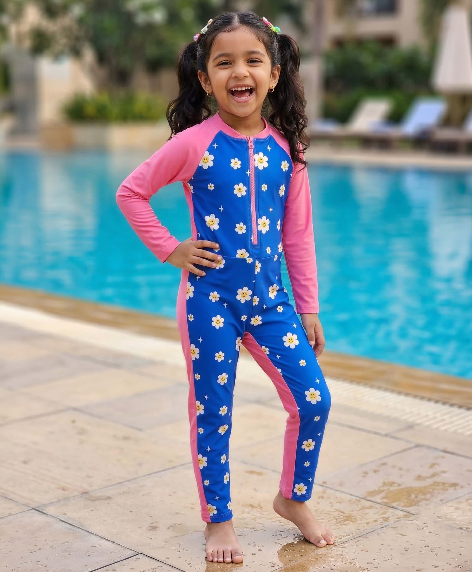 Kaboosh Full Raglan Sleeves Floral Printed Swimsuit - Blue-picture-13