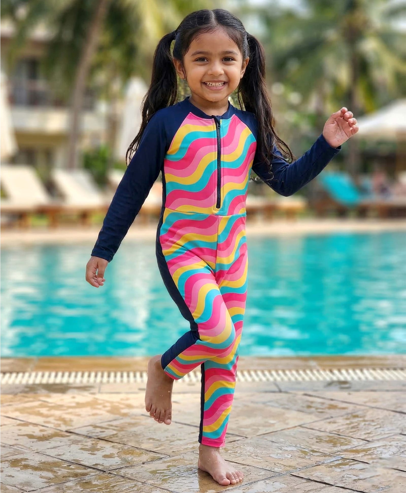 Kaboosh Full Raglan Sleeves Abstract Printed Swimsuit - Multi Colour-picture-3
