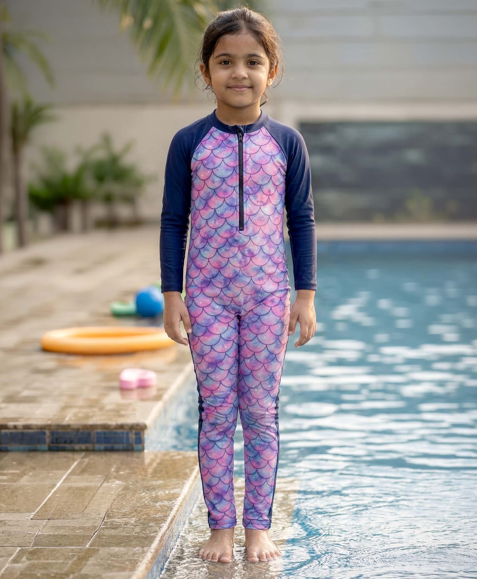Kaboosh Full Raglan Sleeves Mermaid Printed Swimsuit - Blue & Pink-image-19