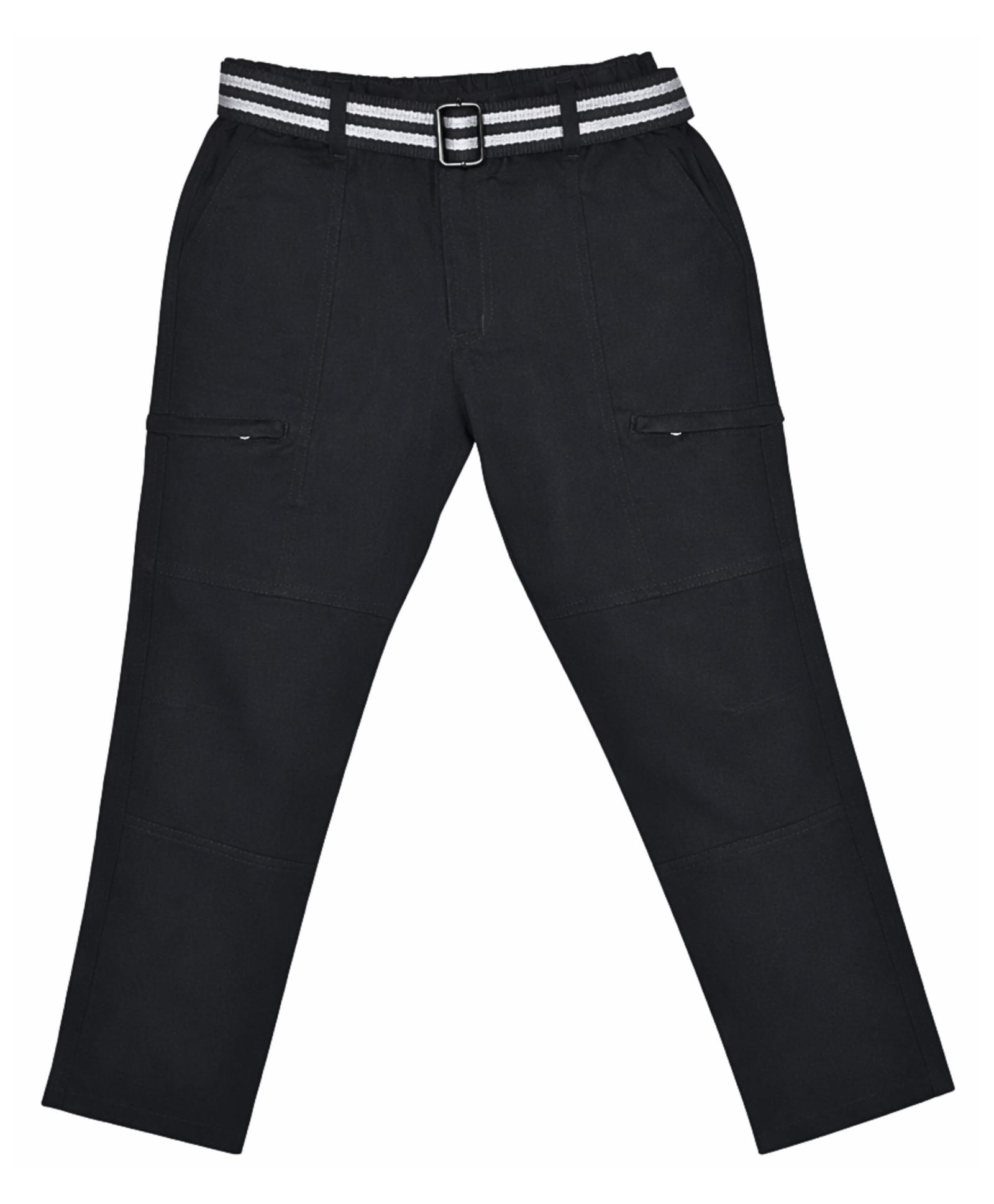 CAVIO Cotton Blend Woven Solid Cargo Style Trousers With Belt - Black-picture-20