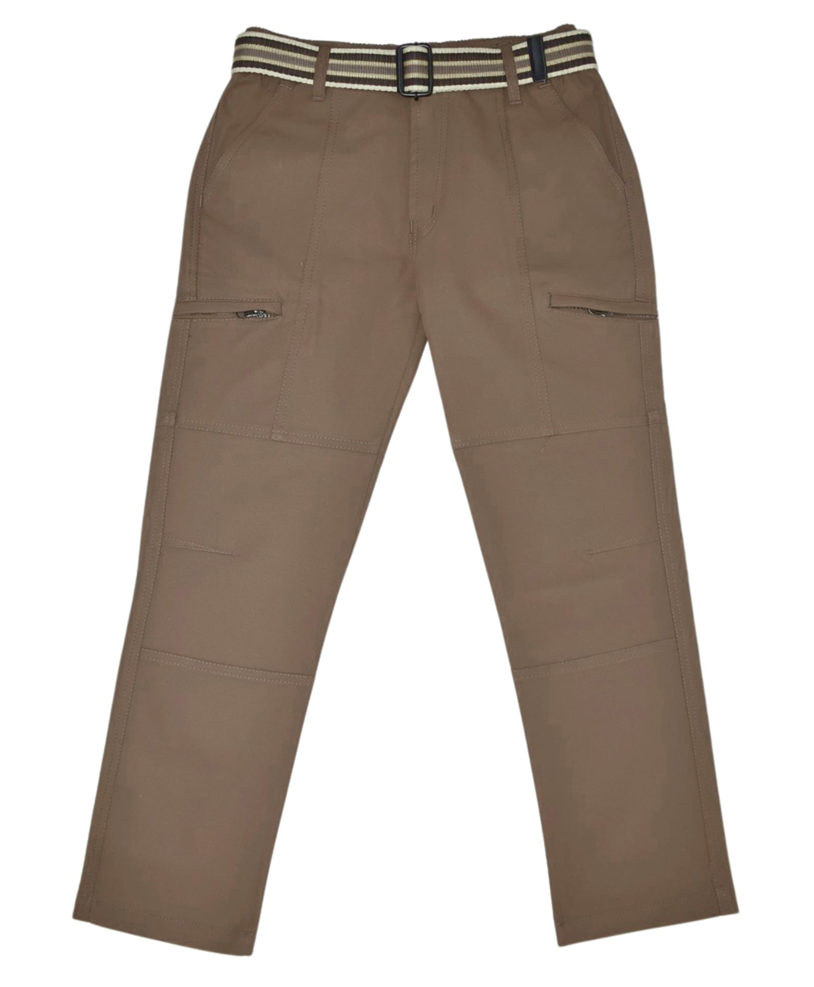 CAVIO Cotton Blend Woven Solid Cargo Style Trousers With Belt - Brown-picture-38