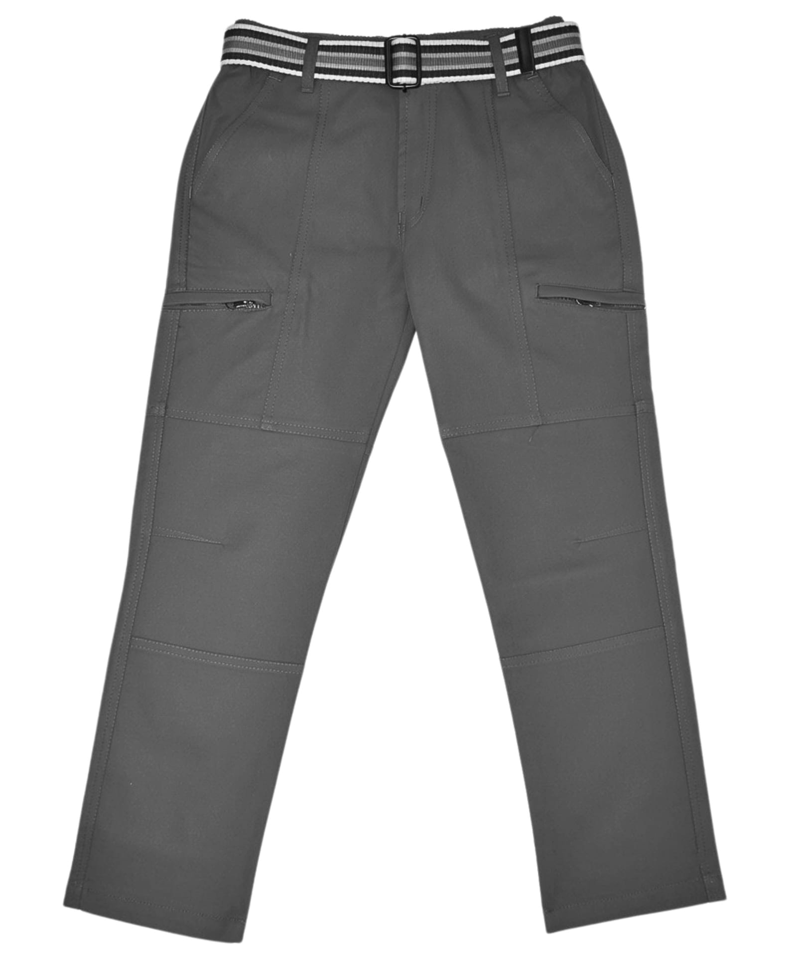 CAVIO Cotton Blend Woven Solid Cargo Style Trousers With Belt - Dark Grey-image-39