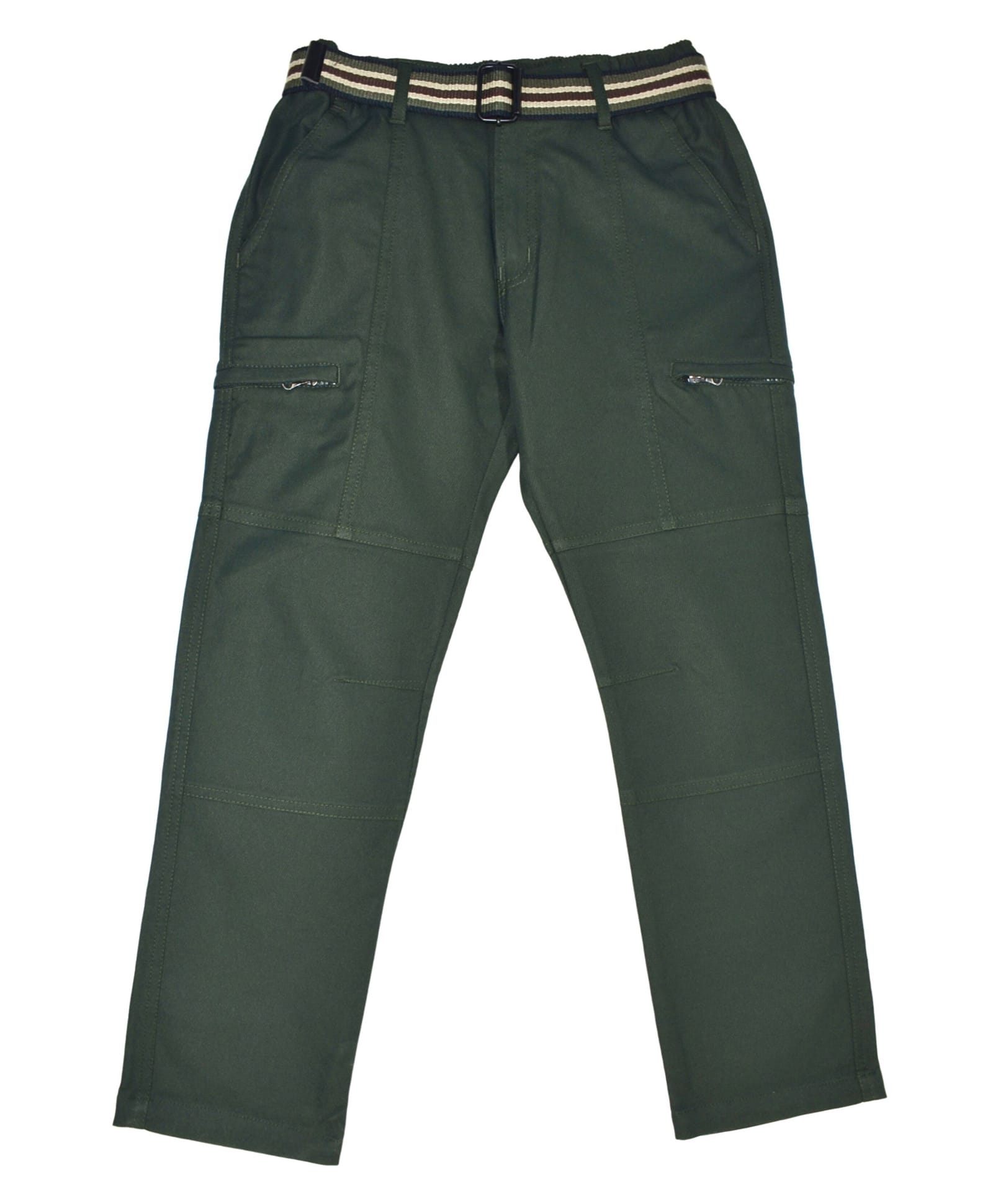 CAVIO Cotton Blend Woven Cargo Style Trousers With Belt - Green-picture-23