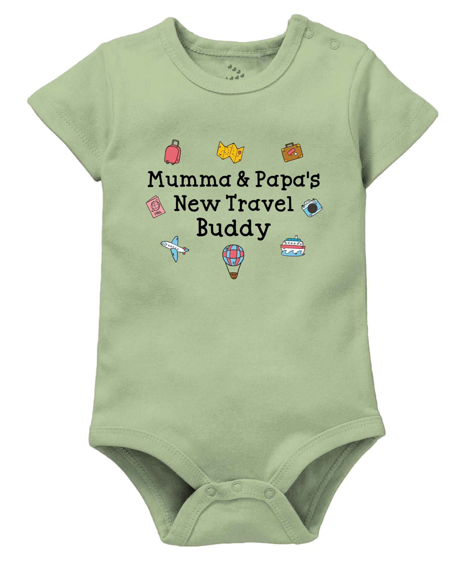 Zeezeezoo 100% Cotton Knit Half Sleeves Mumma & Papas New Travel Buddy Text Printed Onesie - Olive Green-picture-11