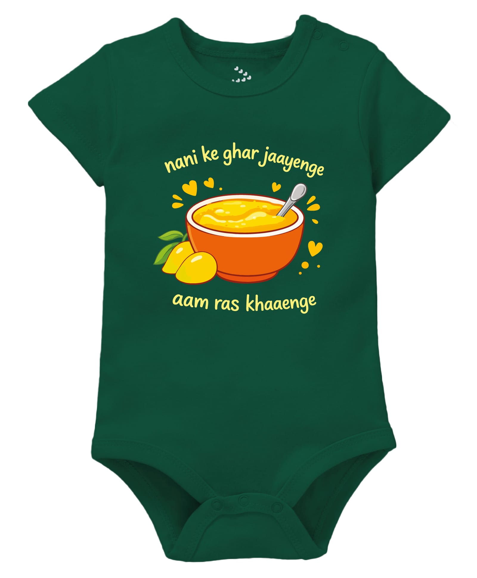 Zeezeezoo 100% Cotton Knit Half Sleeves Nani Ke Ghar Jaayenge Aam Ras Khaaenge Text Printed Onesie - Forest Green-picture-9