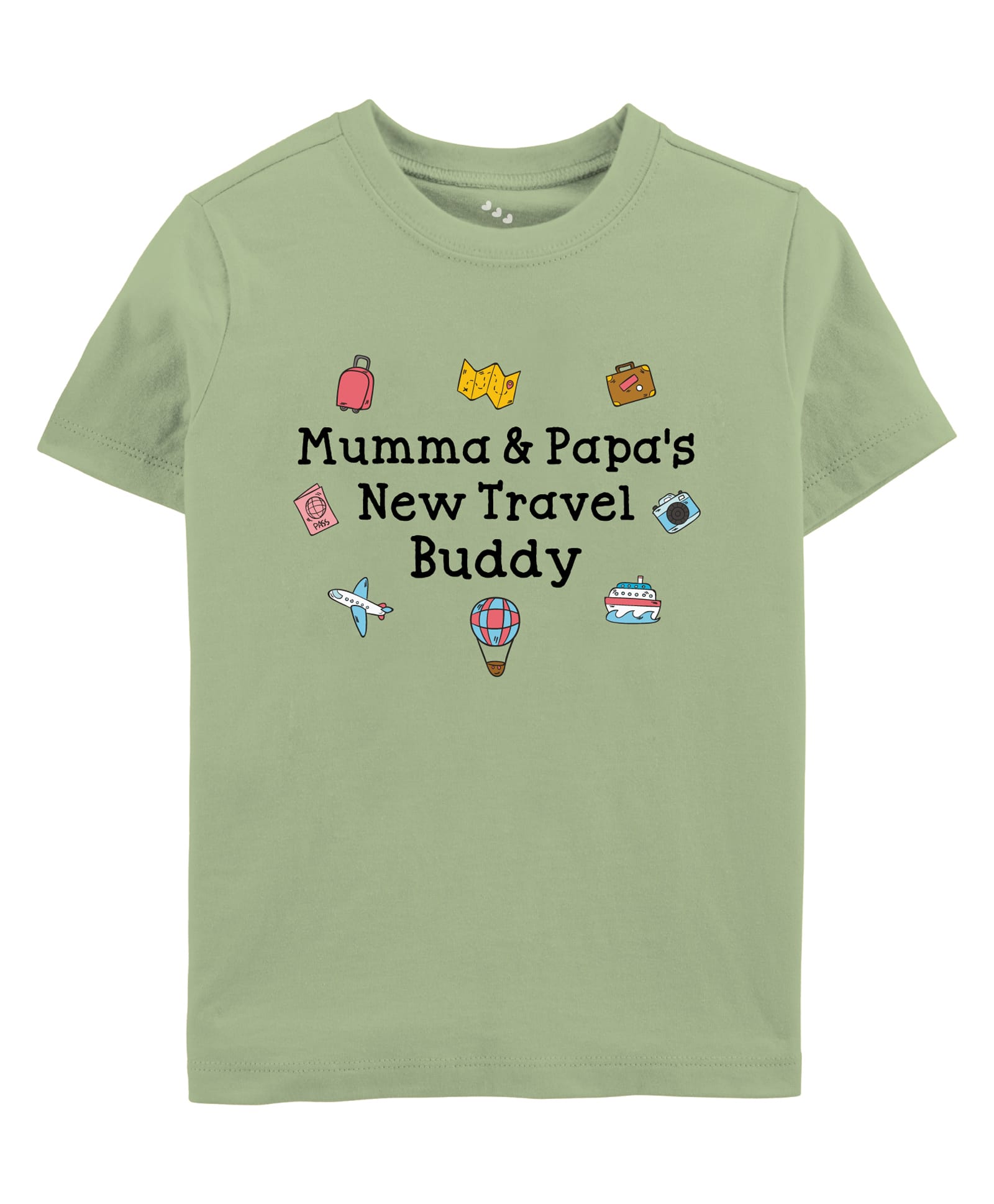 Zeezeezoo 100% Cotton Knit Half Sleeves Mumma & Papas New Travel Buddy Text Printed Tee - Olive Green-image-41