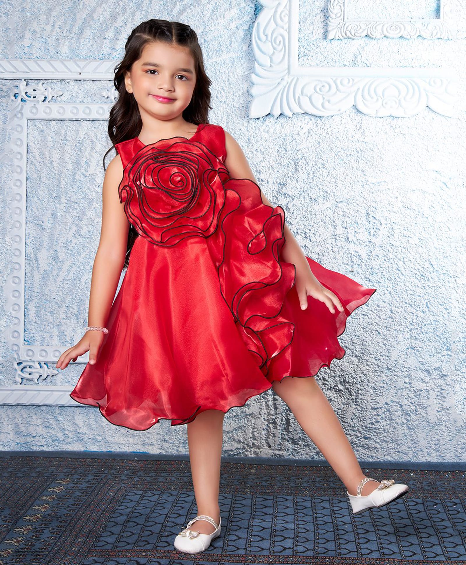 Ministitch Woven Sleeveless Floral Applique Detailed Dress - Red-picture-21