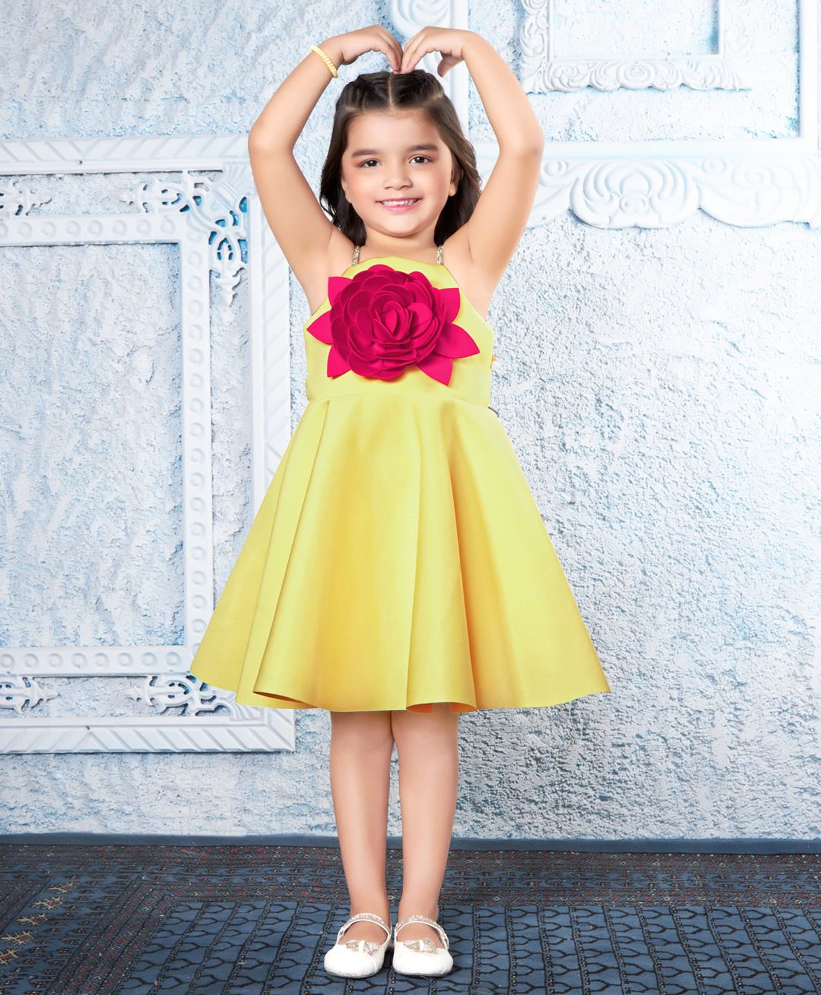 Ministitch Scuba Knit Sleeveless Rose Applique Detailed Dress - Yellow-image-35