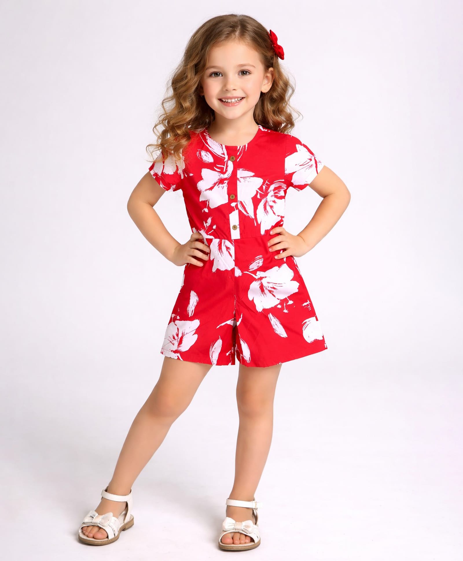 Piccolo Cotton Woven Half Sleeves Floral Printed Jumpsuit - Red-picture-17