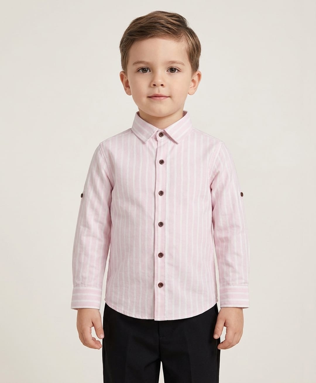 Rikidoos Cotton Woven Shirt Full Sleeve Striped Baby Baby Pink 4-5 Years-picture-1