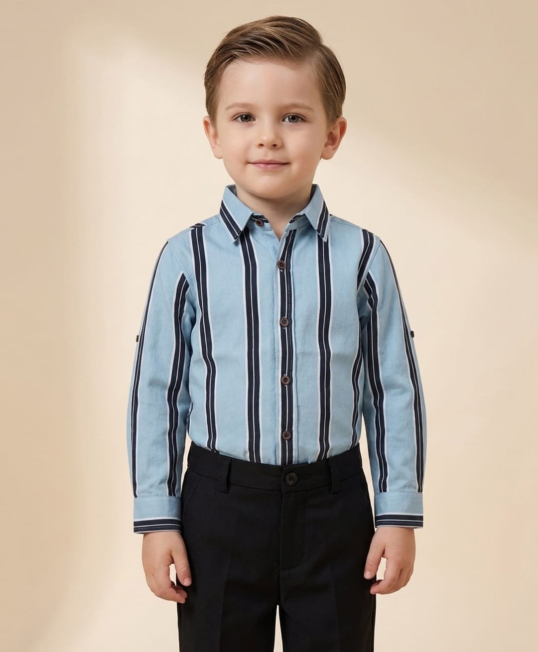 Rikidoos Cotton Woven Shirt Full Sleeve Striped Light/Sky Blue 4-5 Years-picture-31