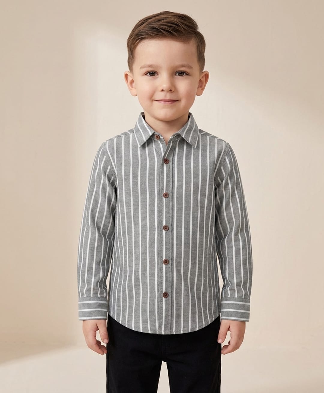 Rikidoos Cotton Woven Shirt Full Sleeve Striped Grey 4-5 Years-picture-4