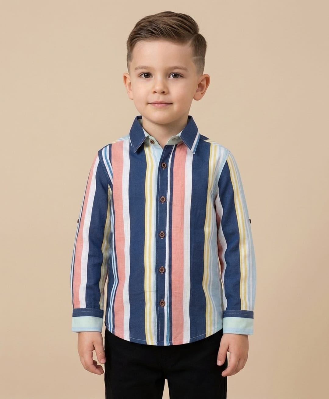Rikidoos Cotton Woven Full Sleeve Striped Shirt Navy Blue 4-5 Years-image-32