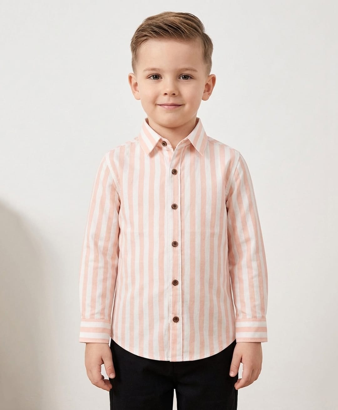 Rikidoos Cotton Woven Shirt Full Sleeve Striped Peach 4-5 Years-image-5