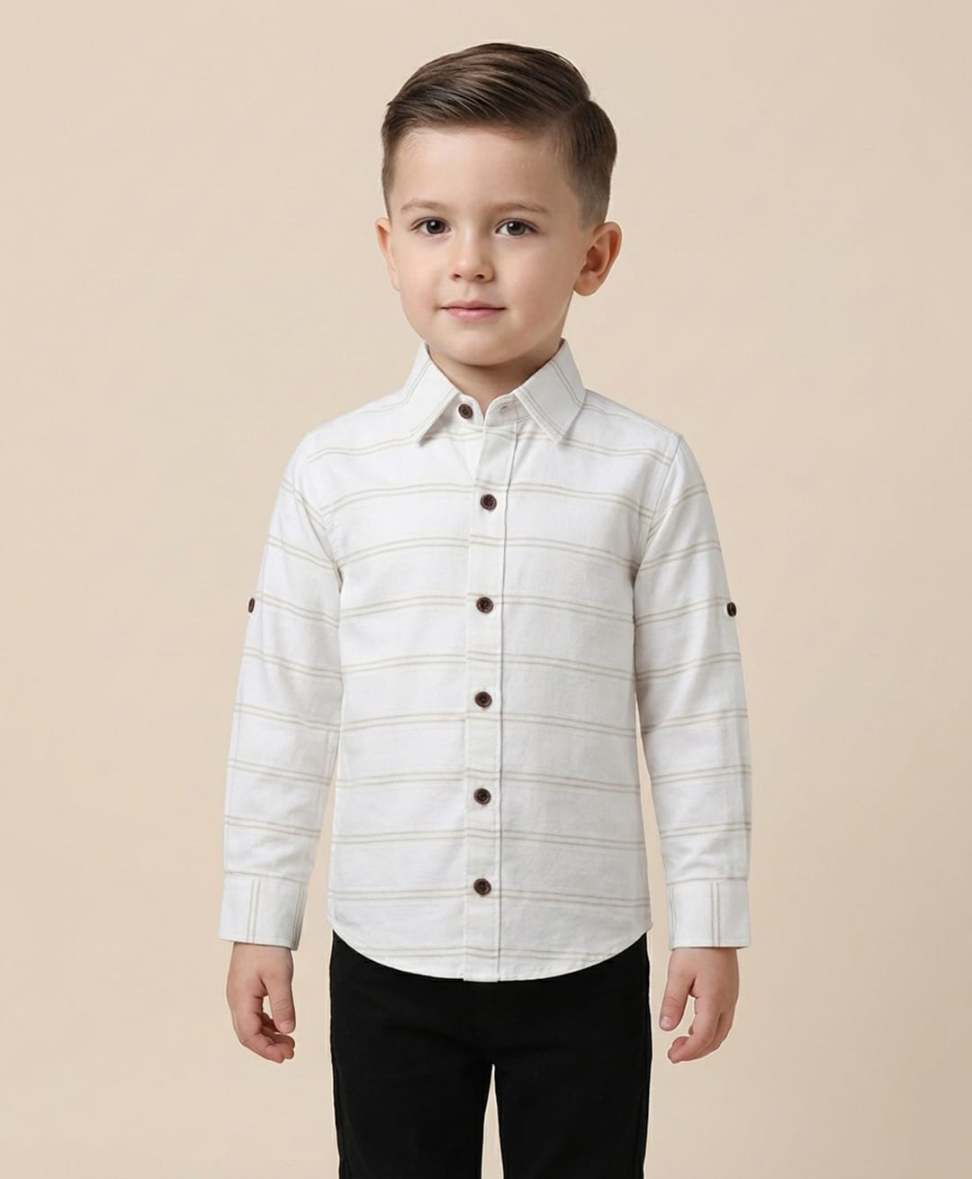 Rikidoos Cotton Woven Shirt Full Sleeve Striped White 4-5 Years-picture-21
