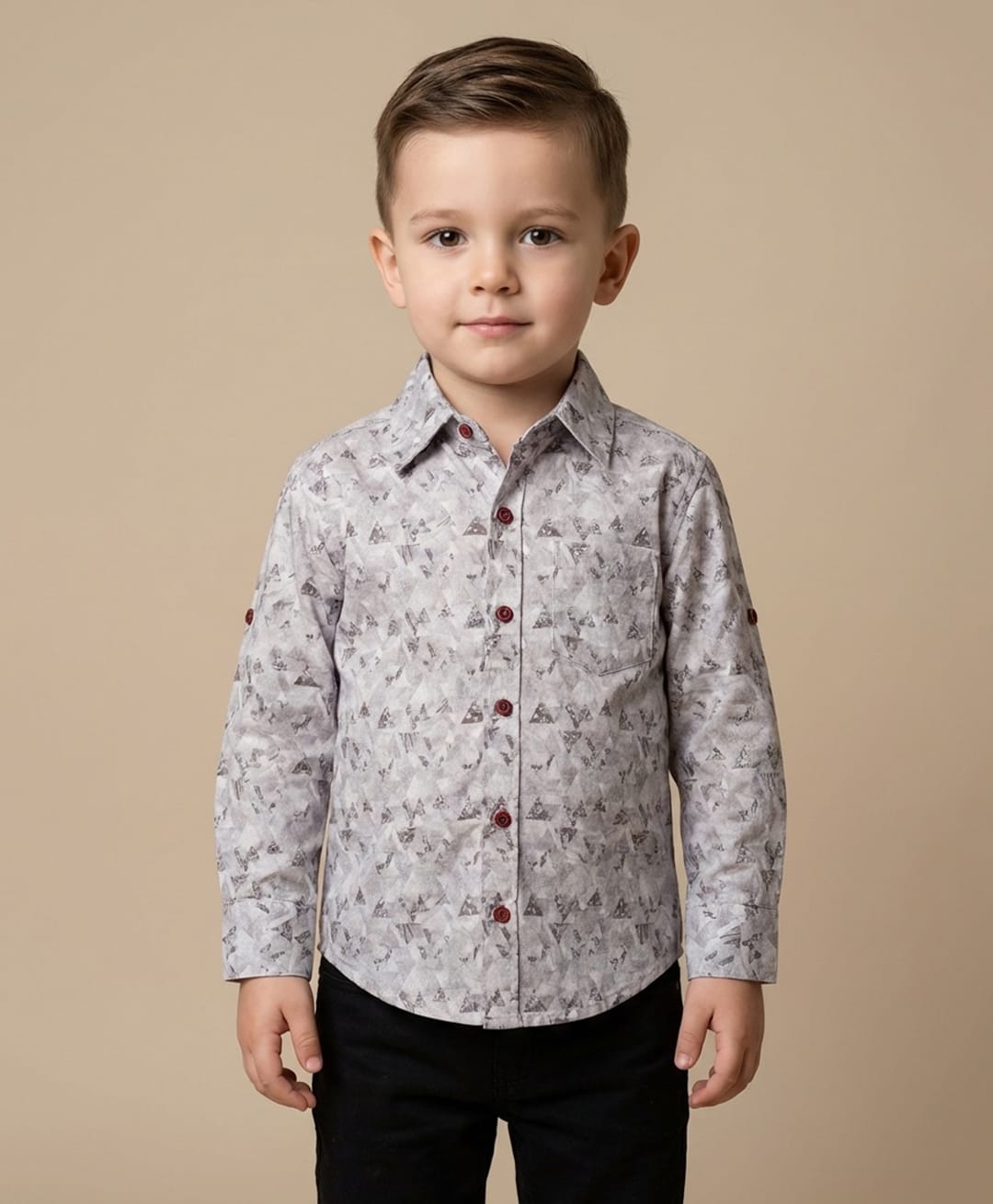 Rikidoos Cotton Woven Shirt Full Sleeve Printed Light Light Grey 4-5 Years-image-0