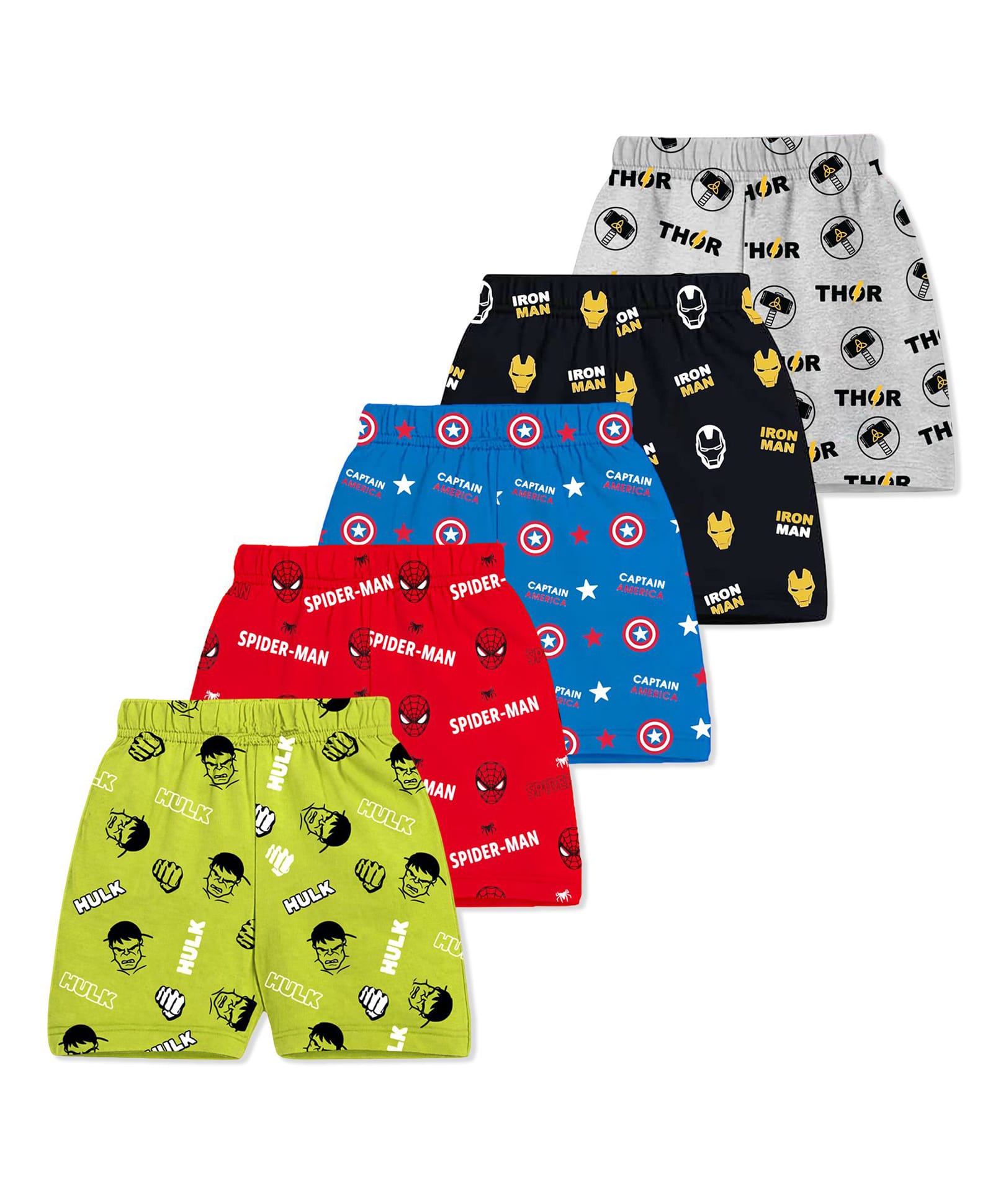 KUCHIPOO Cotton Blend Knit Pack Of 5 Marvel Featuring Characters Printed Shorts - Multi Colour-picture-14