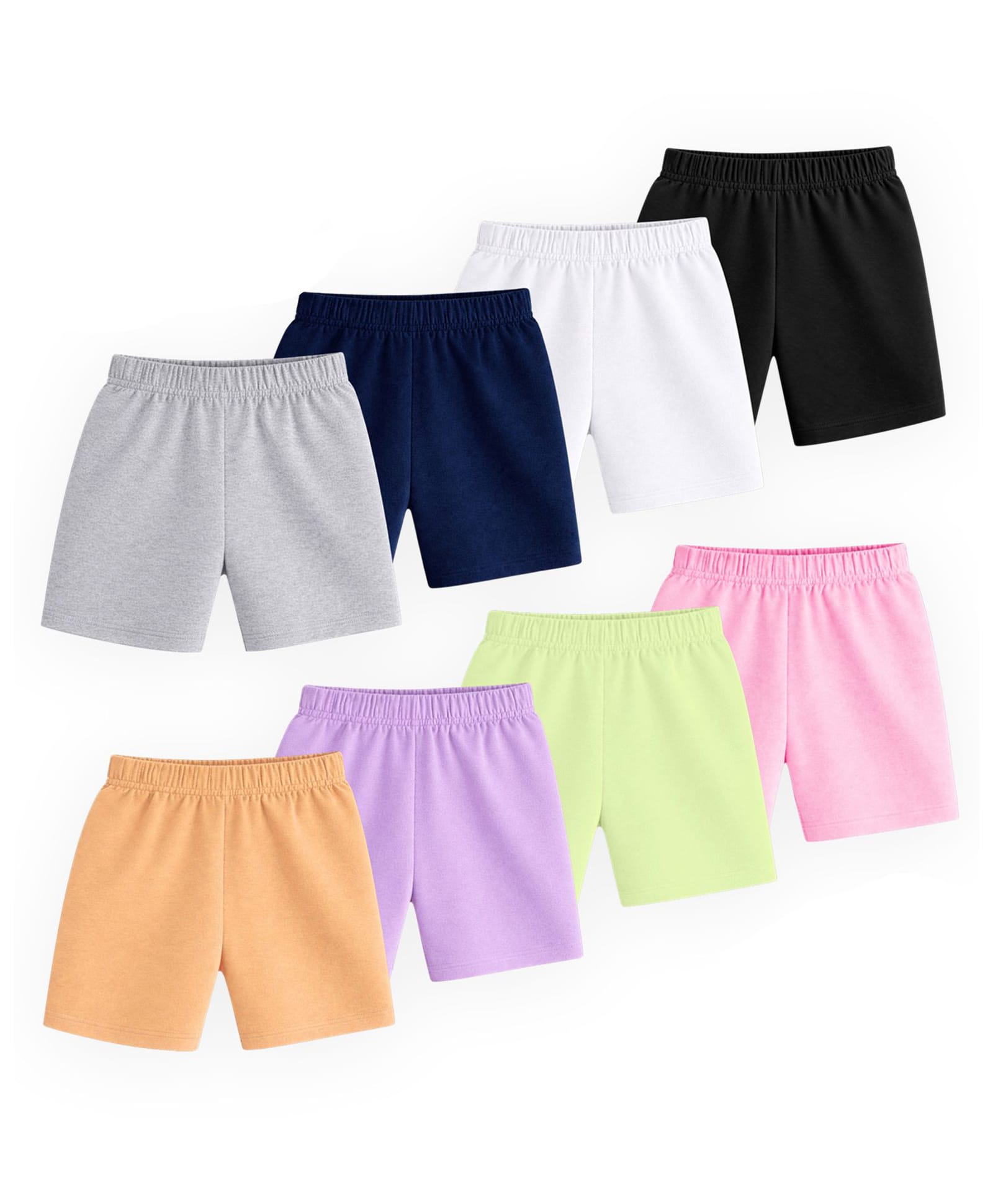 KUCHIPOO Cotton Blend Knit Pack Of 8 Solid Shorts - Multi Colour-picture-16