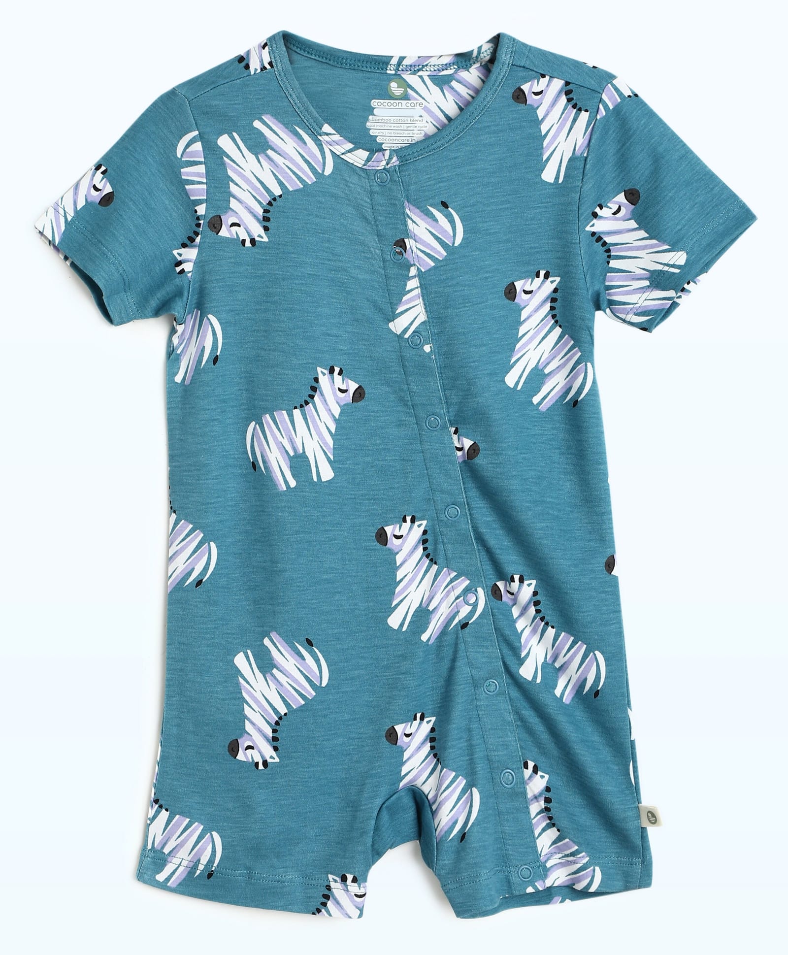Cocoon Care Bamboo Cotton Knit Half Sleeves Zebra Printed Romper - Blue-picture-25
