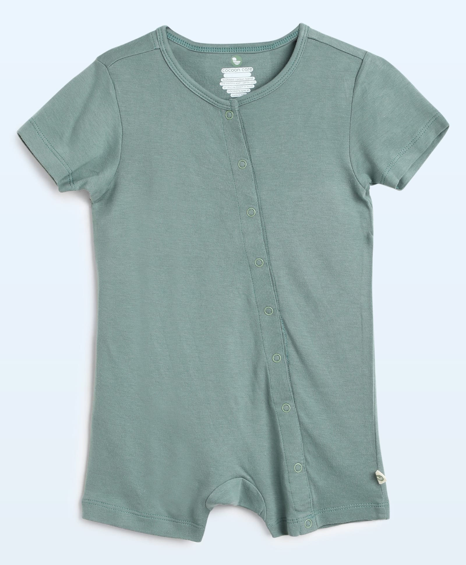 Cocoon Care Bamboo Cotton Knit Half Sleeves Solid Romper - Green-image-34