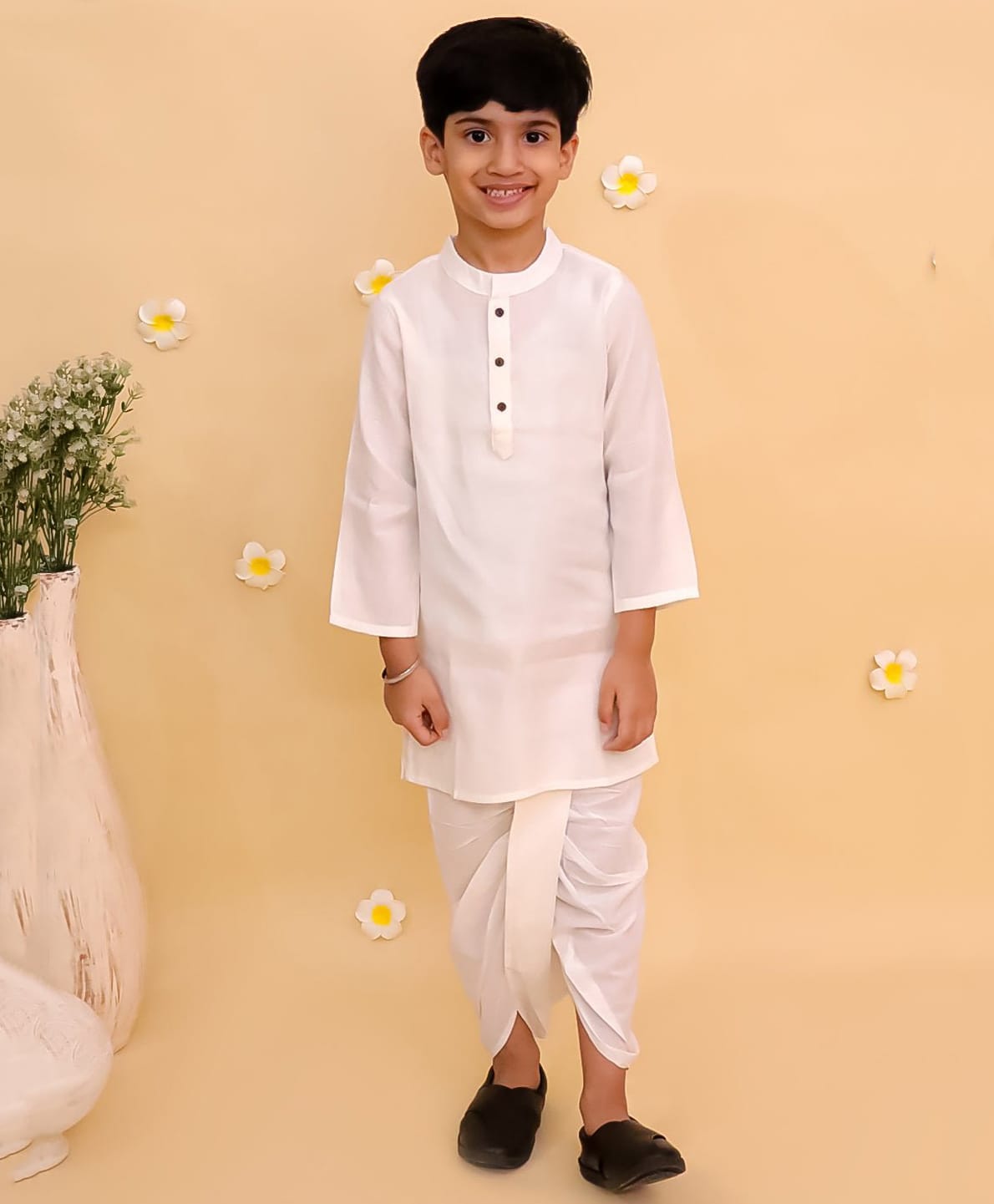 The Mom Store Cotton Woven Full Sleeves Solid Dhoti Kurta Set - Off White-image-49