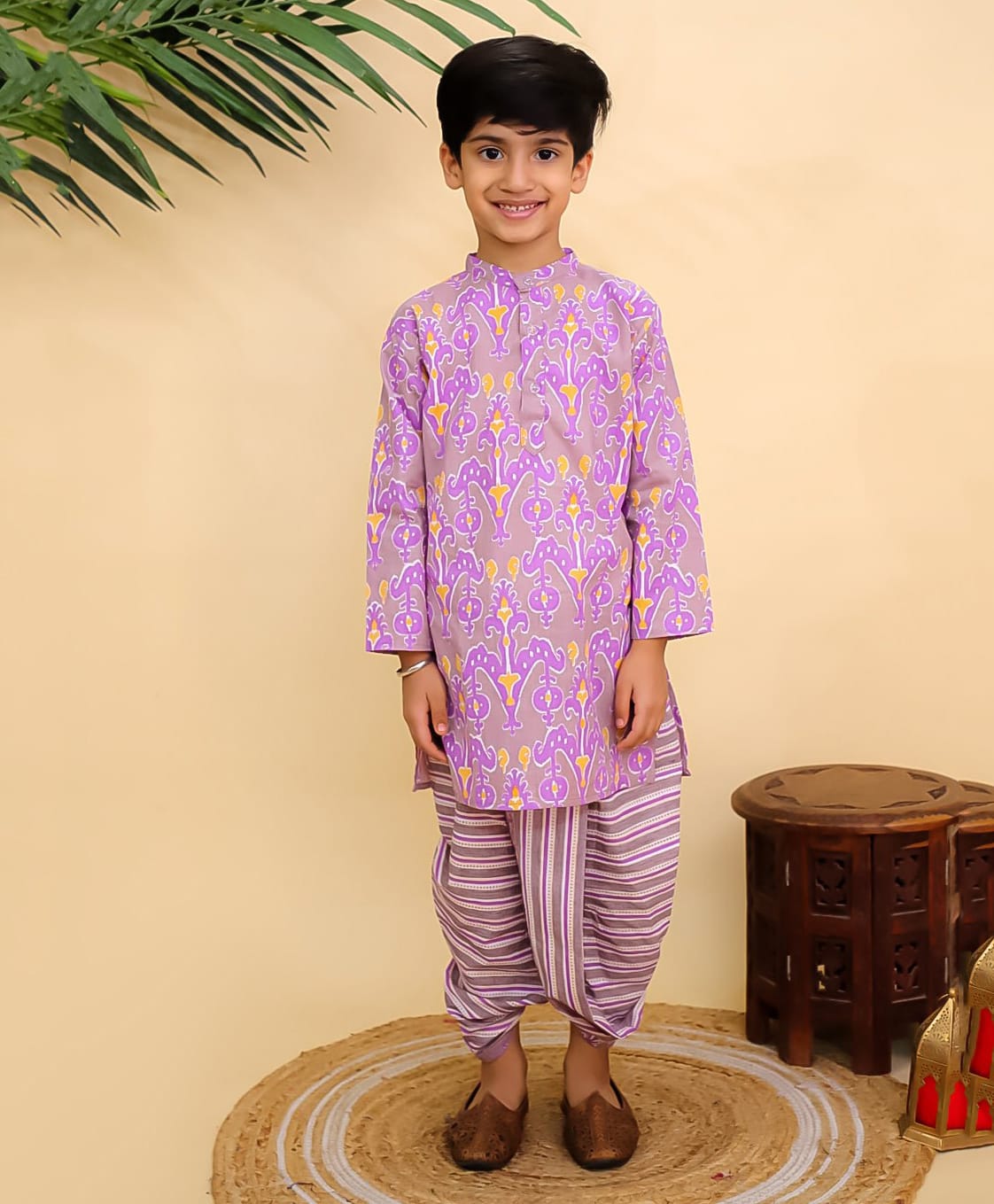 The Mom Store Cotton Woven Full Sleeves Abstract Printed Dhoti Kurta Set - Violet-picture-41