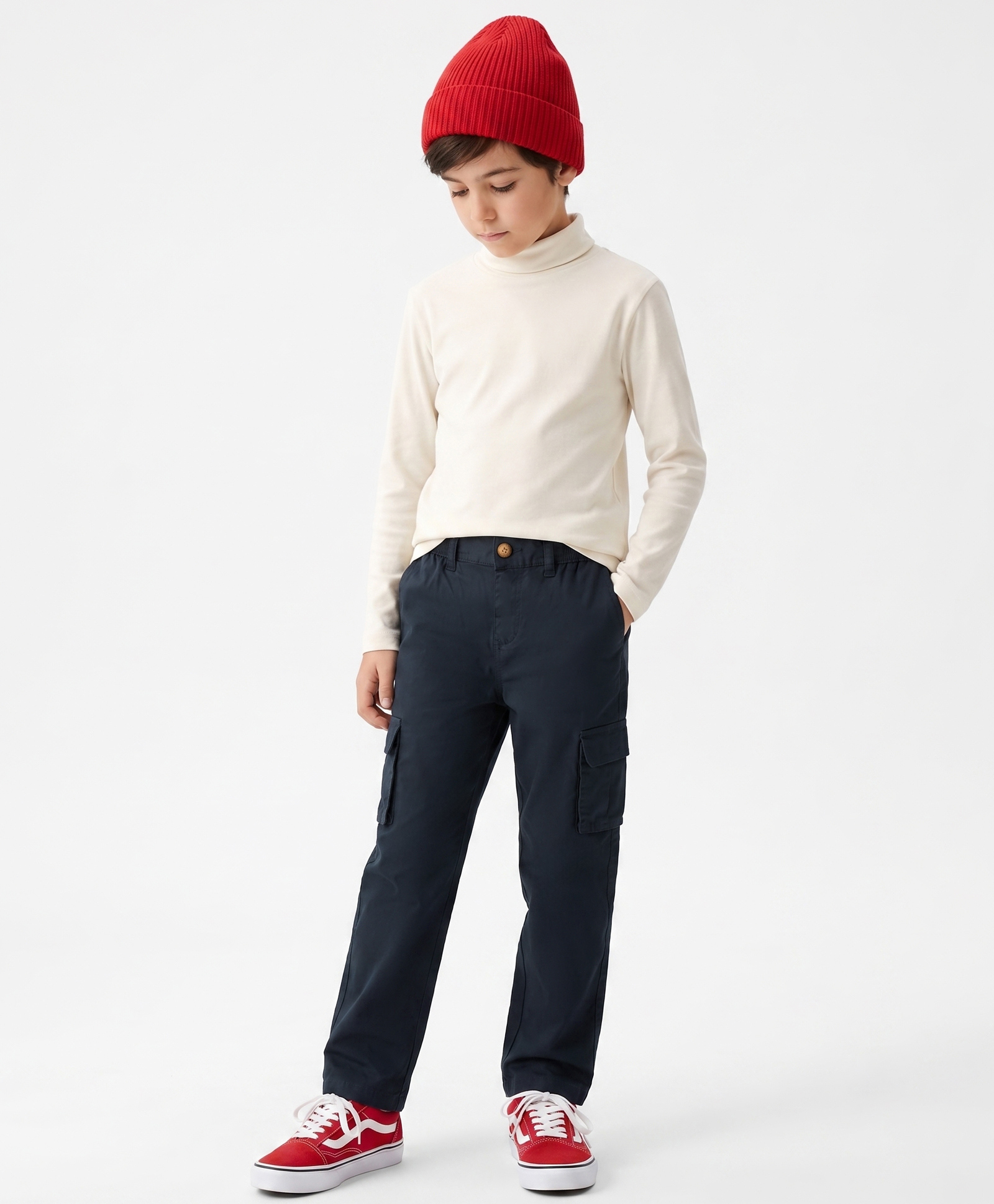 Pine Kids Cotton Elastane Woven Full Length Solid Color Trousers with Cargo Pockets - Black-picture-33