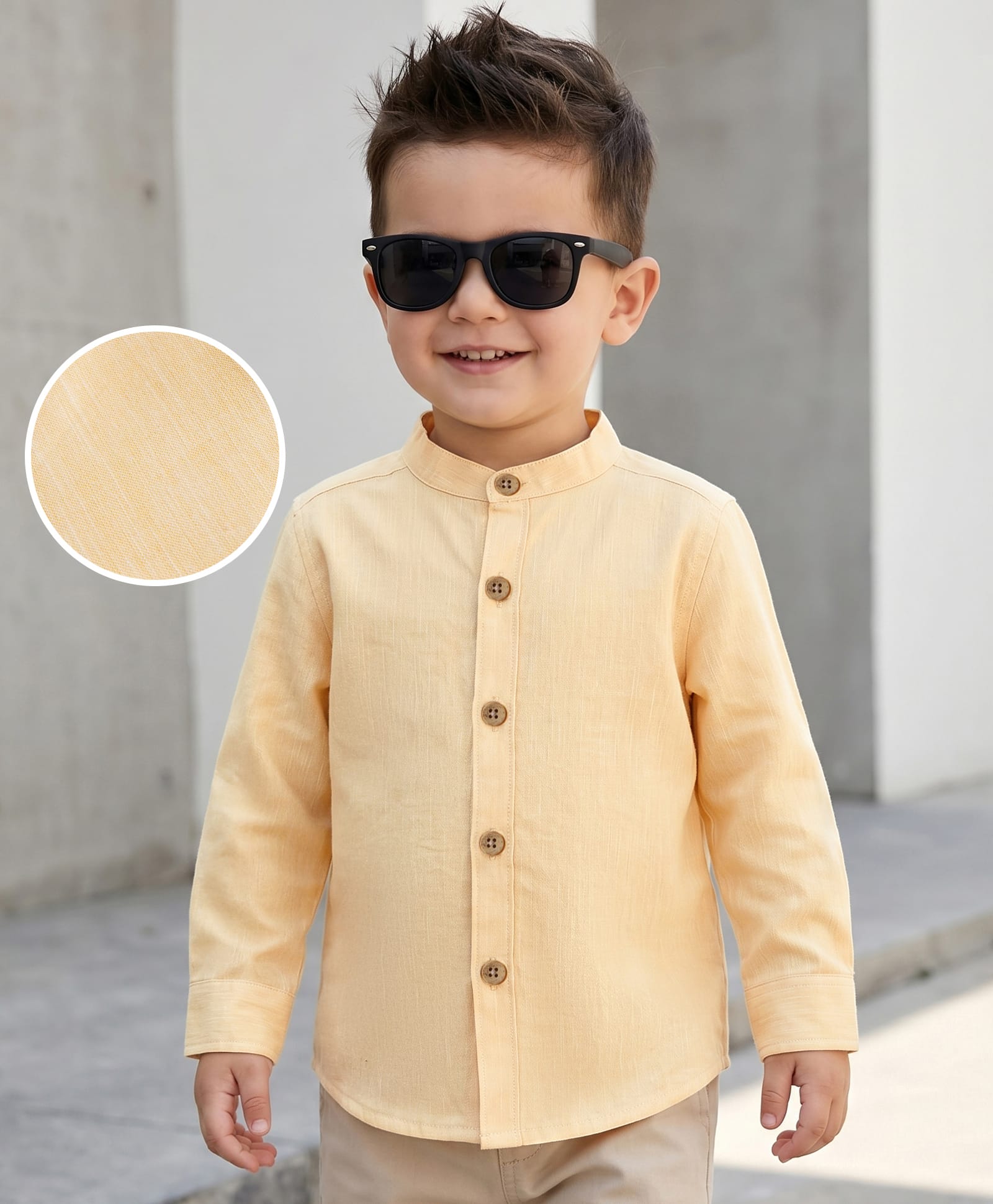 Kookie Kids Cotton Woven Full Sleeves Solid Shirt - Yellow-image-3