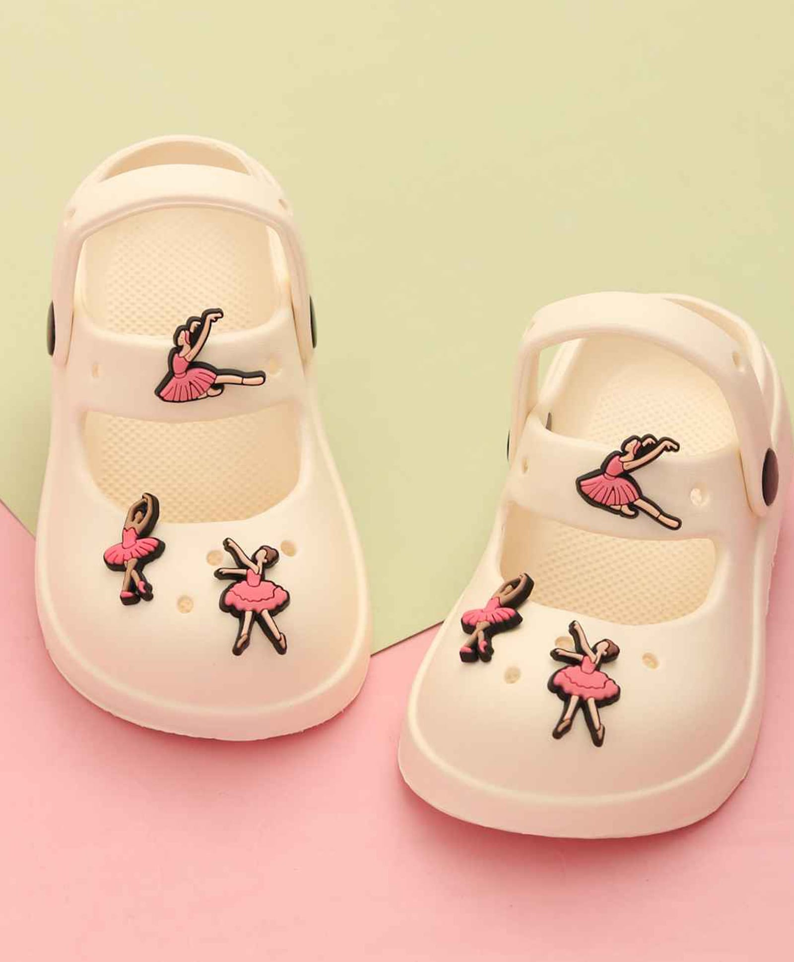 Yellow Bee Ballerina Applique Detailed Perforated Slingback Clogs - Beige-image-44