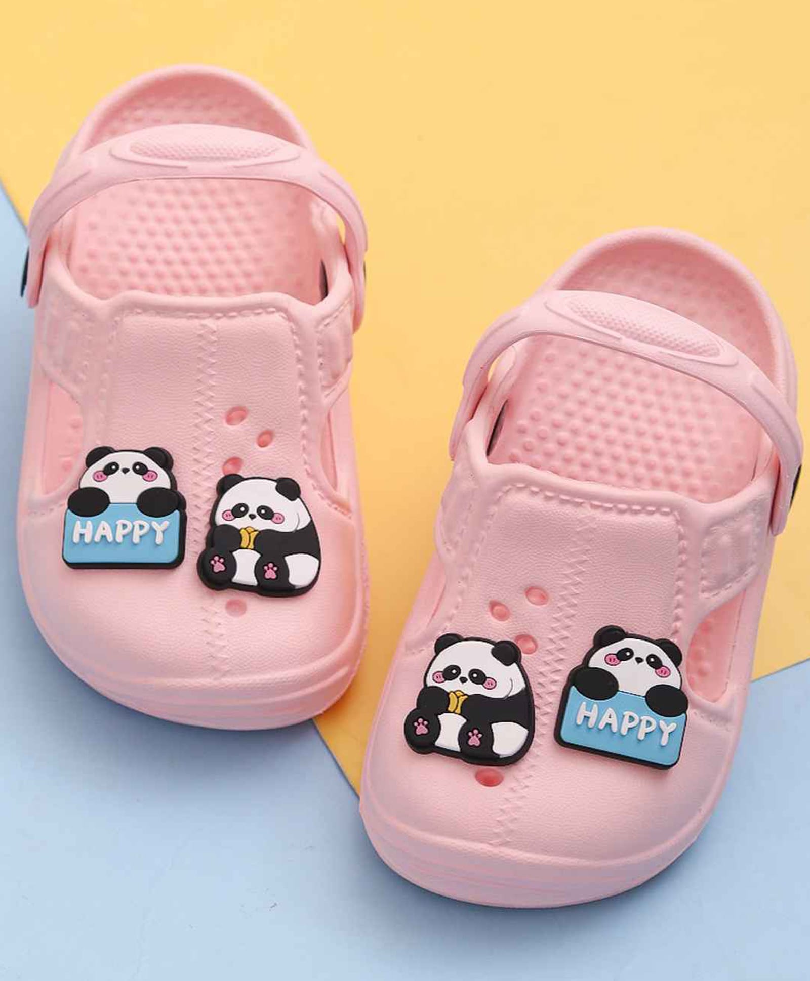 Yellow Bee Panda Applique Detailed Perforated Slingback Clogs - Pink-picture-26