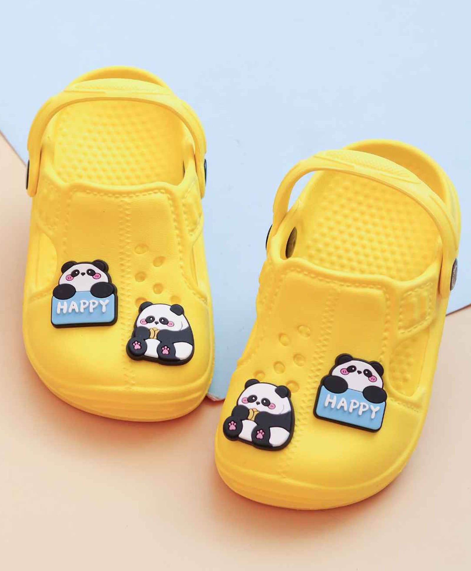 Yellow Bee Panda Applique Detailed Perforated Slingback Clogs - Yellow-image-46