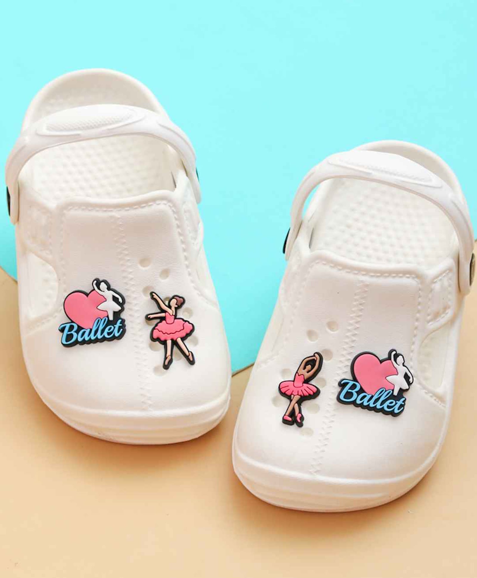Yellow Bee Ballerina Applique Detailed Perforated Slingback Clogs - White-image-26