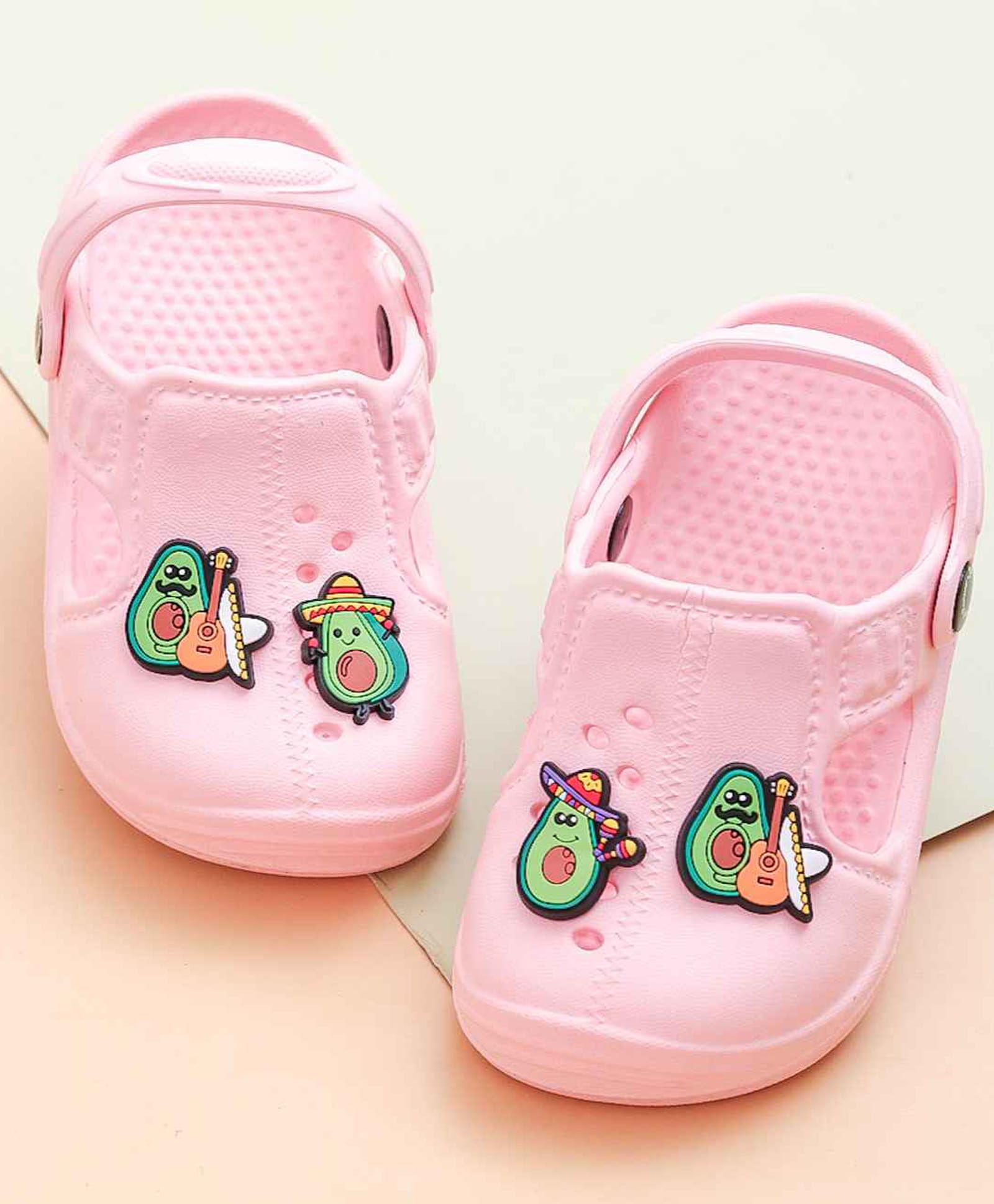 Yellow Bee Avacado Applique Detailed Perforated Slingback Clogs - Pink-picture-5